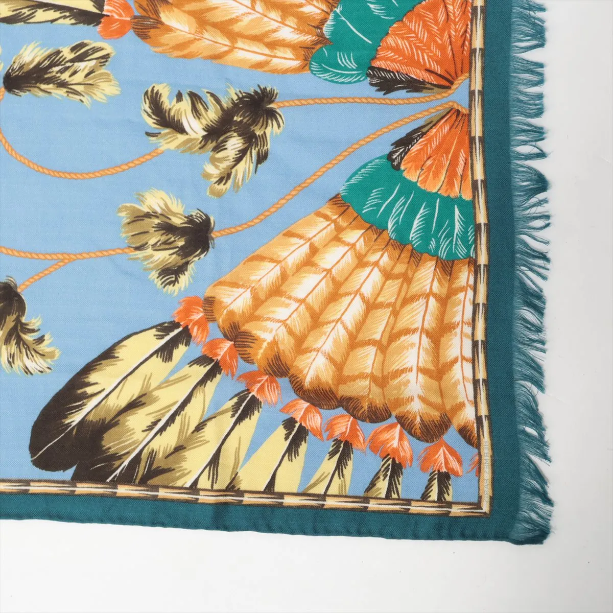 scarf, cashmere x silk, blue, some wear, snags, — view 4