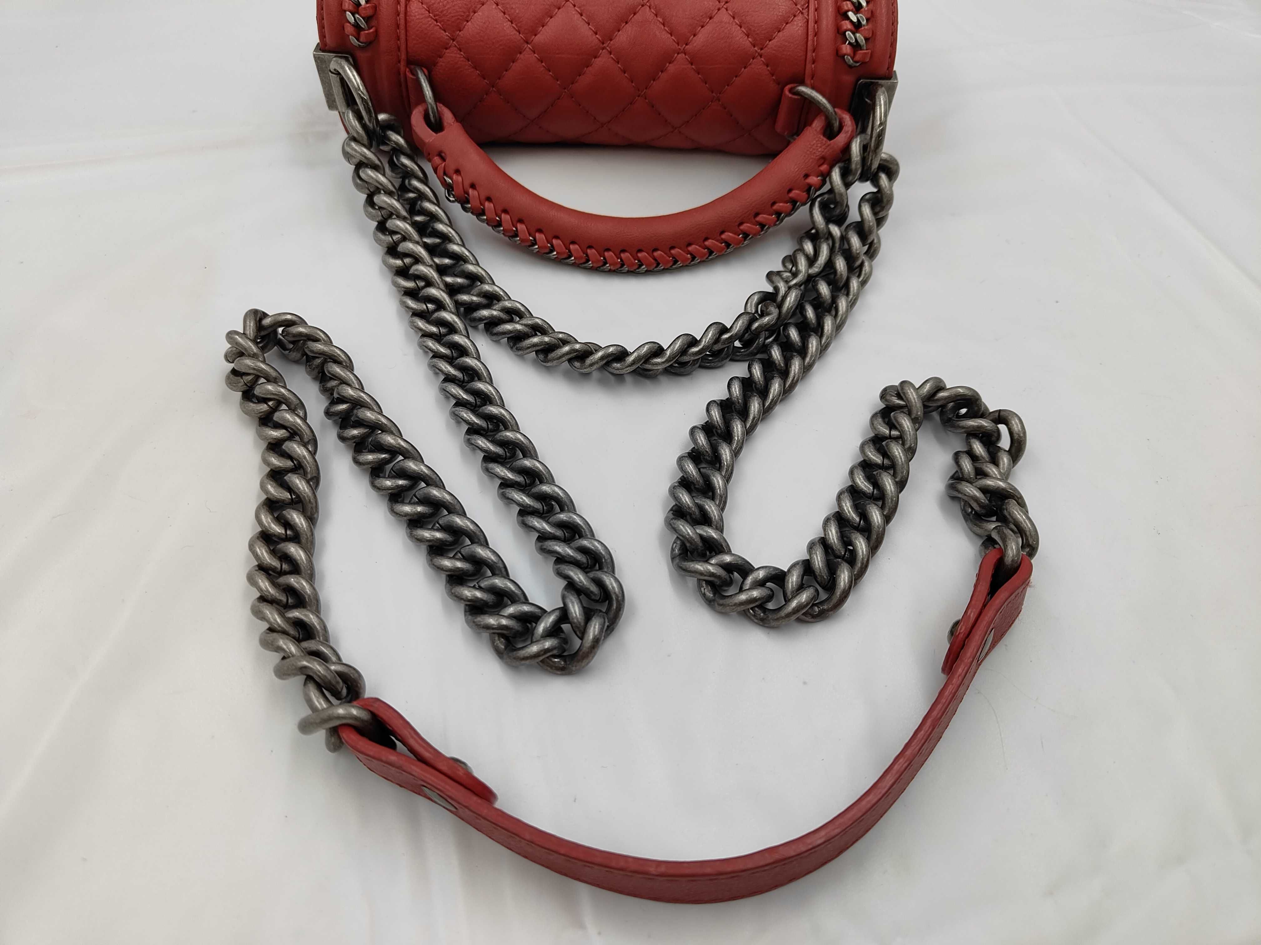 Mini Boy Chanel 2-Way Chain Shoulder Bag, Red — view 3