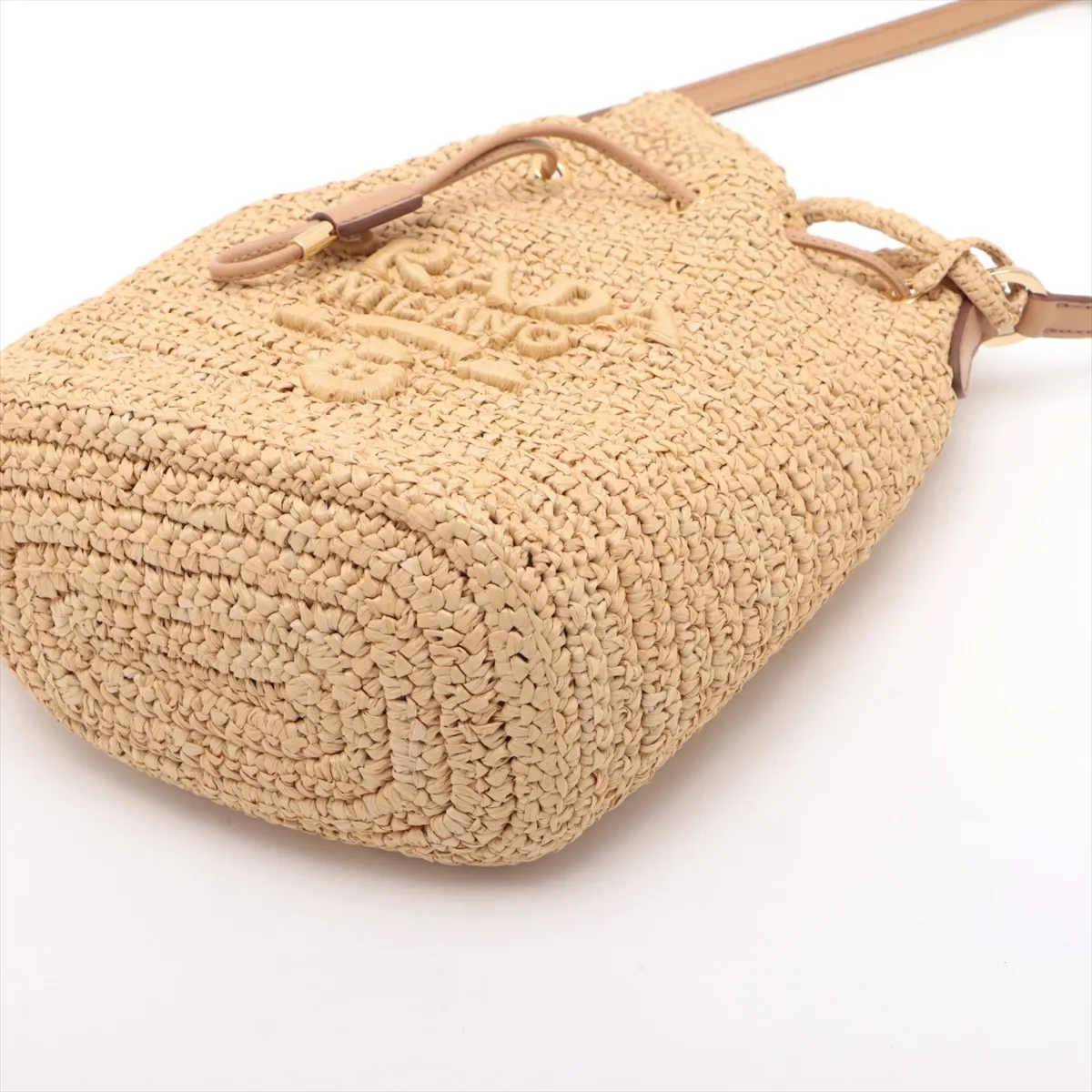 Raffia x Leather 2WAY Shoulder Bag Beige 1BE068 — view 3