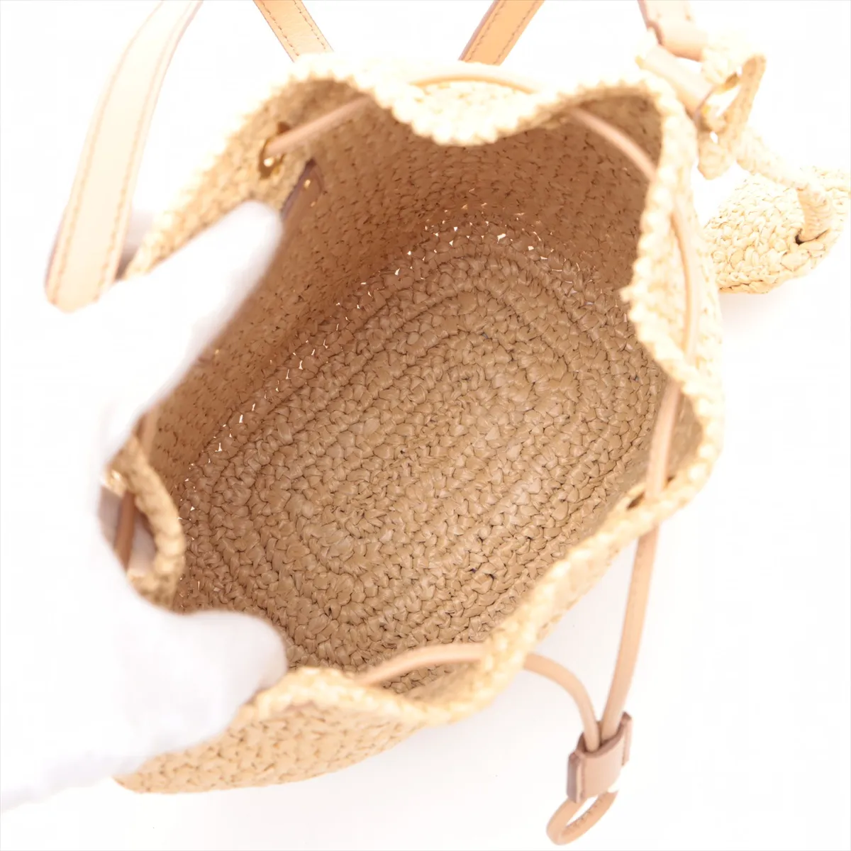 Raffia x Leather 2WAY Shoulder Bag Beige 1BE068 — view 8
