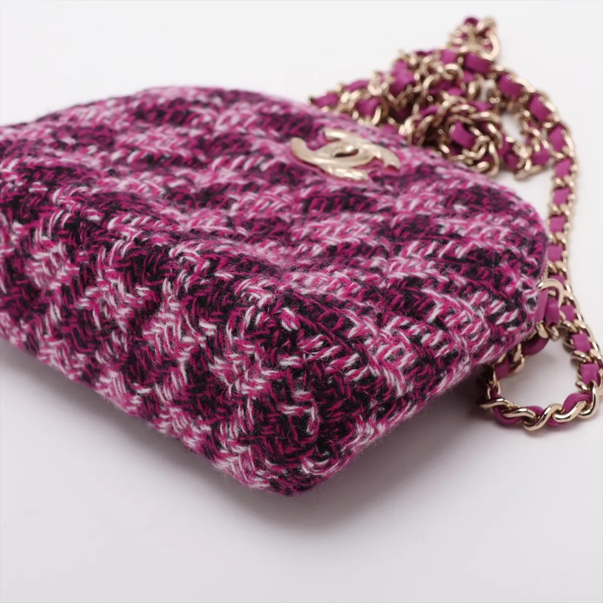 Matelassé Tweed Chain Shoulder Bag, Purple with Gold Hardware, CN1H06LG, Random Serial Number, Year Gift — view 3