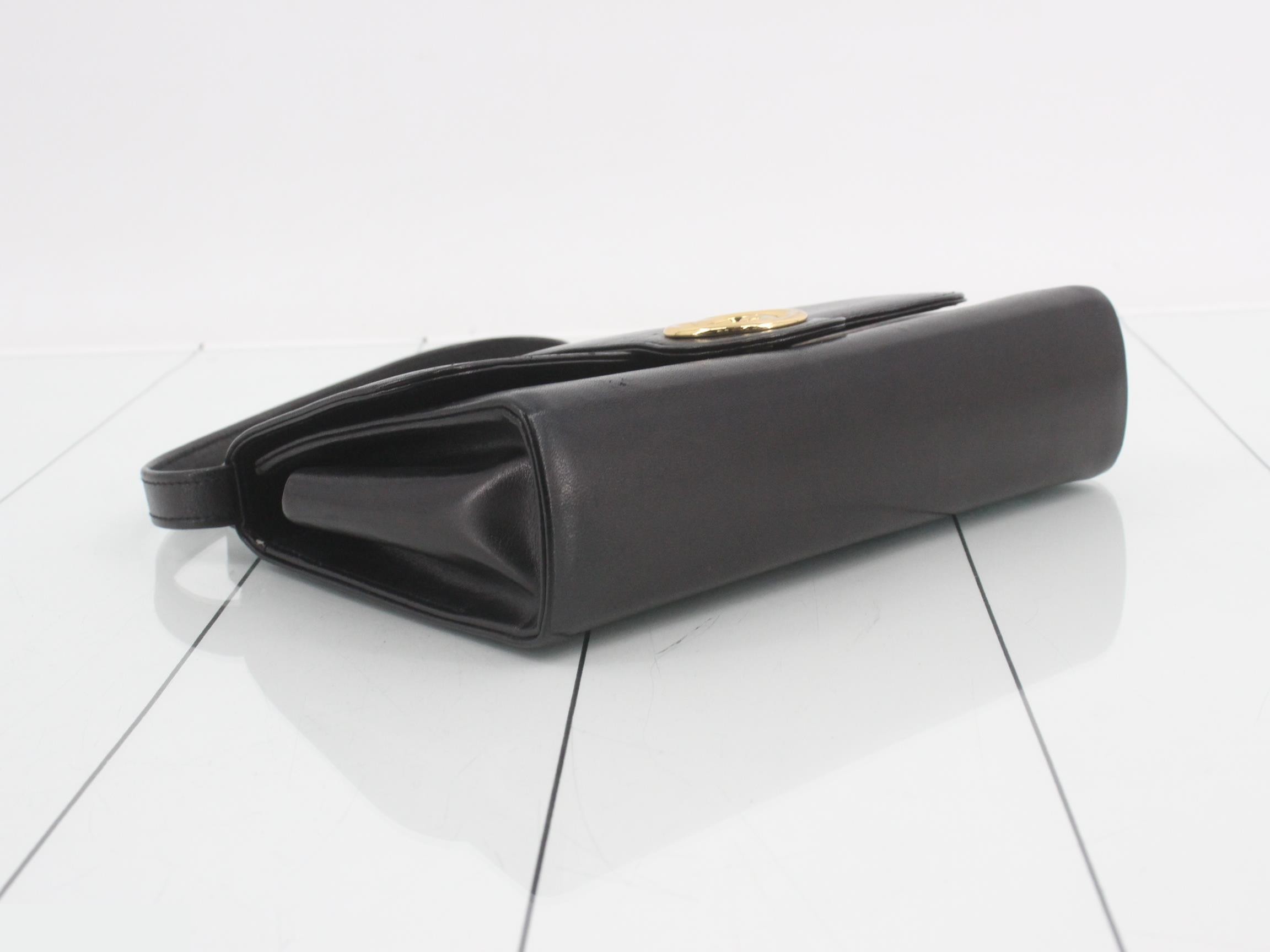 Interlocking Shoulder Bag, Leather, Black, Gold — view 5