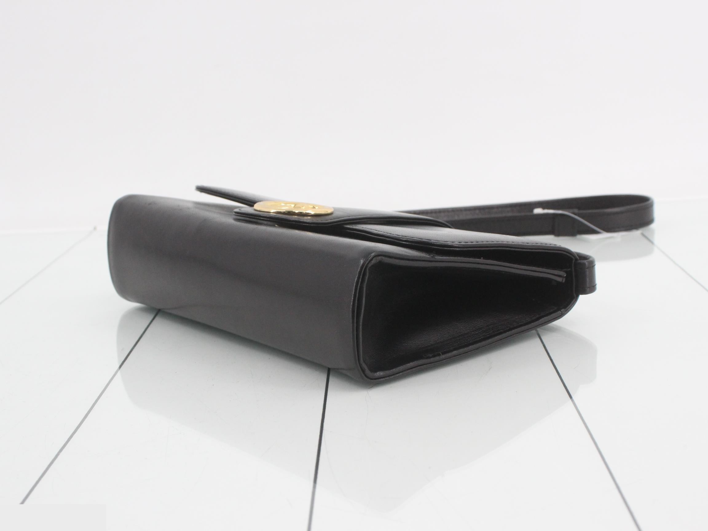 Interlocking Shoulder Bag, Leather, Black, Gold — view 6