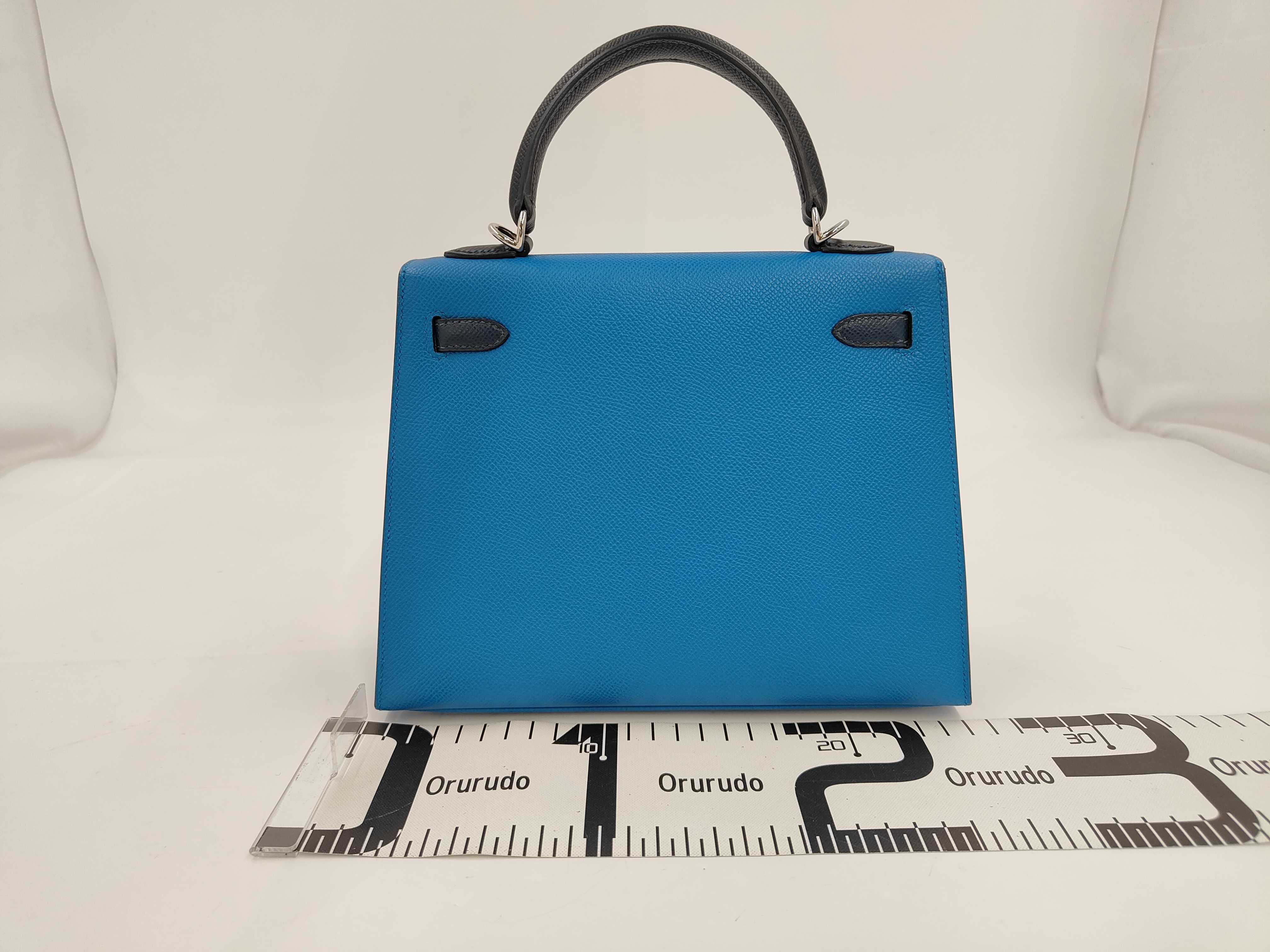 Kelly 25 Blue Zanzibar / Blue de Plus / Noir ・Silver hardware ・W engraved handbag — view 2