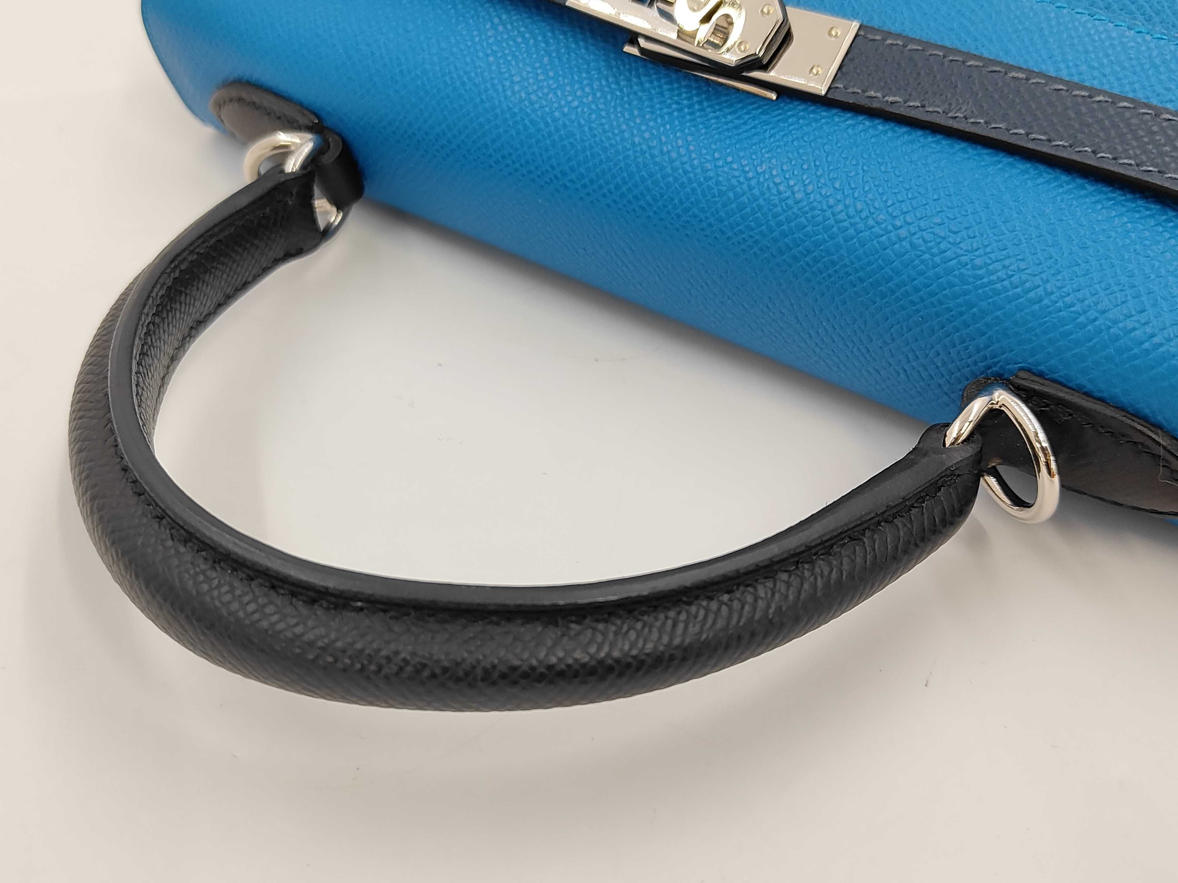 Kelly 25 Blue Zanzibar / Blue de Plus / Noir ・Silver hardware ・W engraved handbag — view 3