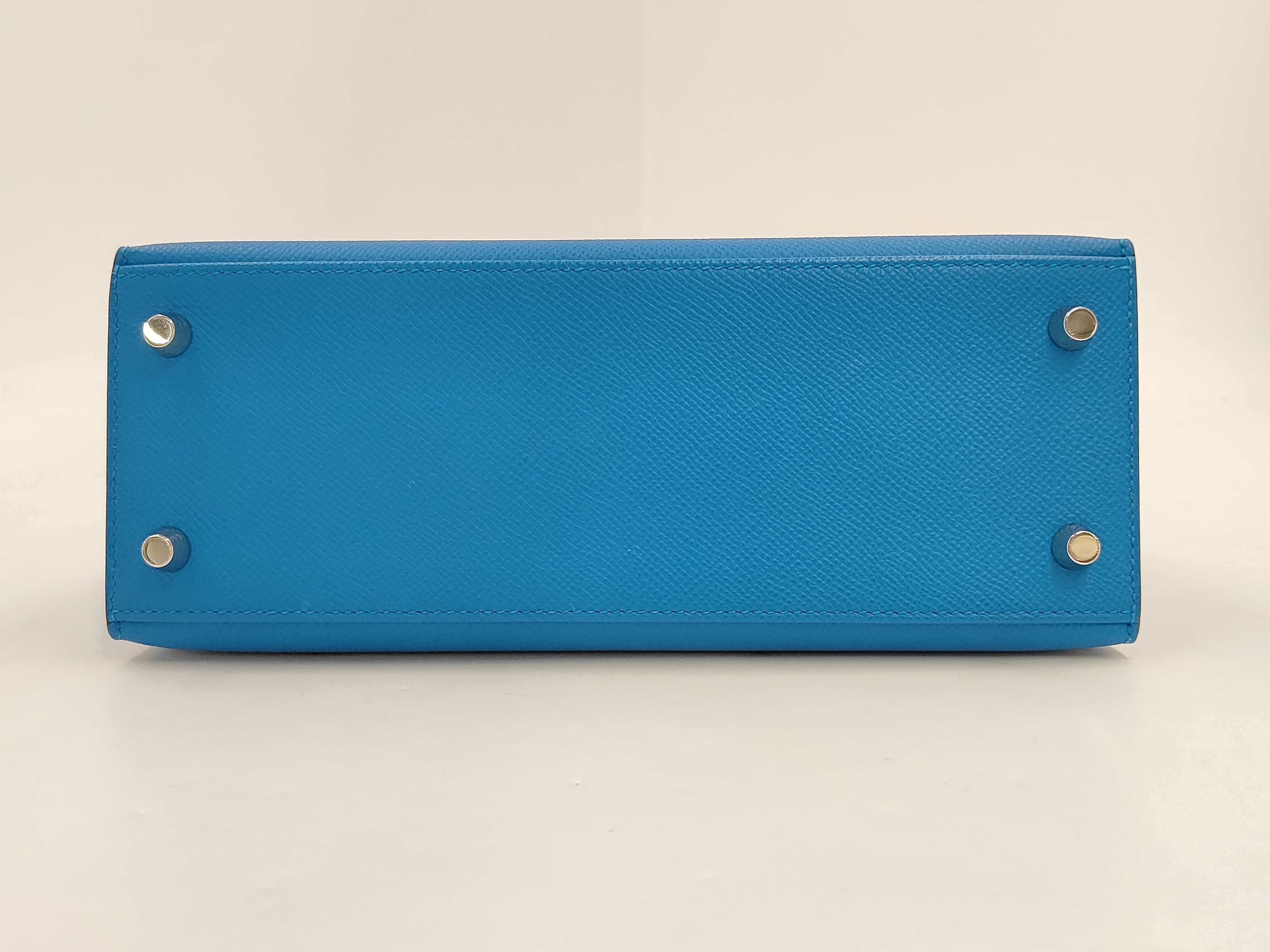 Kelly 25 Blue Zanzibar / Blue de Plus / Noir ・Silver hardware ・W engraved handbag — view 6