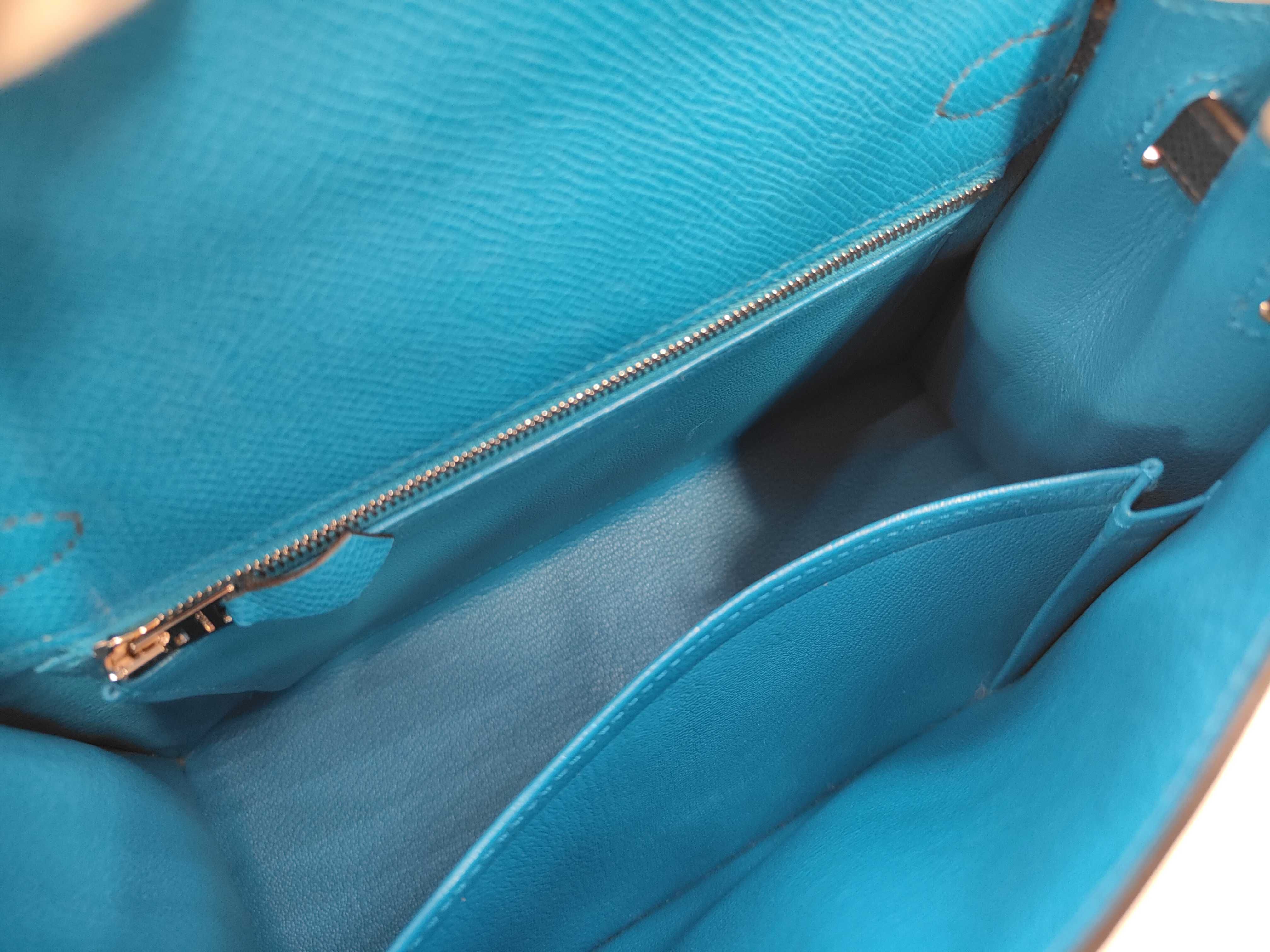 Kelly 25 Blue Zanzibar / Blue de Plus / Noir ・Silver hardware ・W engraved handbag — view 10