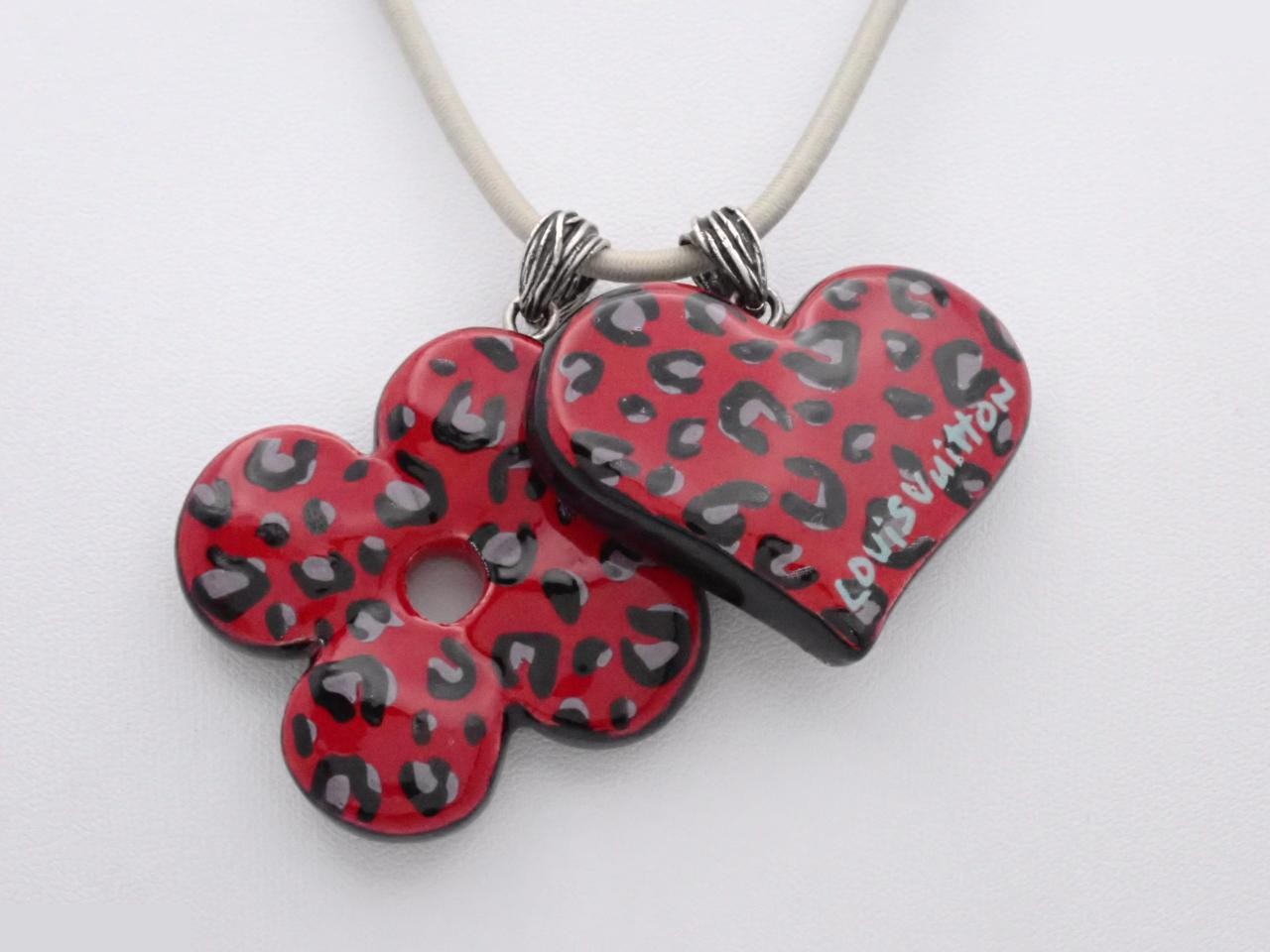 Leopard pendant necklace, red, cord approximately 64cm