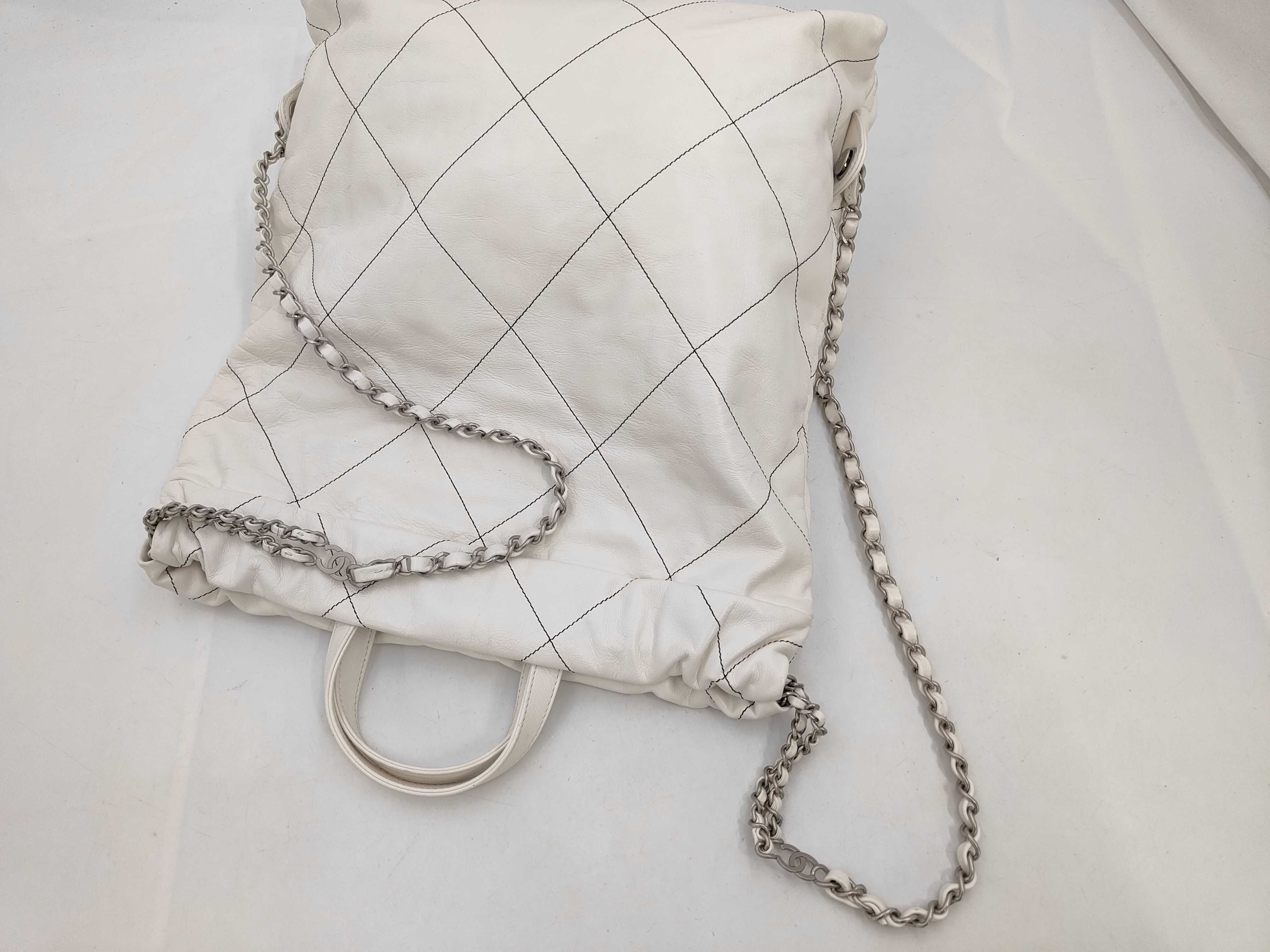 22 Large Backpack, Random Serial Number, Calfskin, White, Silver Hardware, Rucksack — view 5