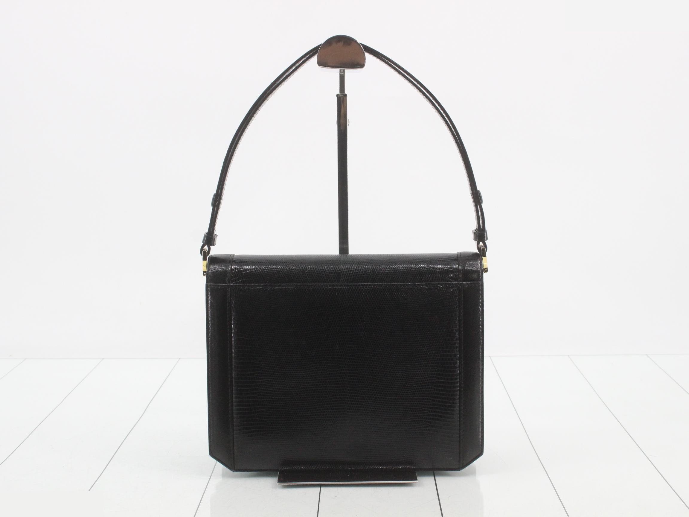 Cassandra One-Shoulder Bag, Lizard Leather, Black — view 2