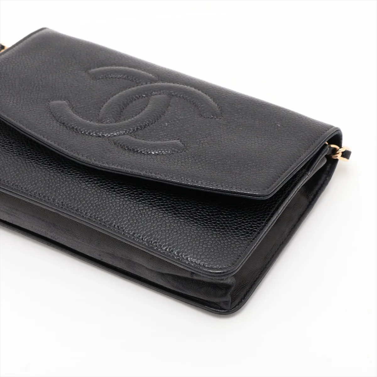 Coco Mark Caviar Skin Chain Wallet, Black with Gold Hardware, 6516759, Series 6 — view 3
