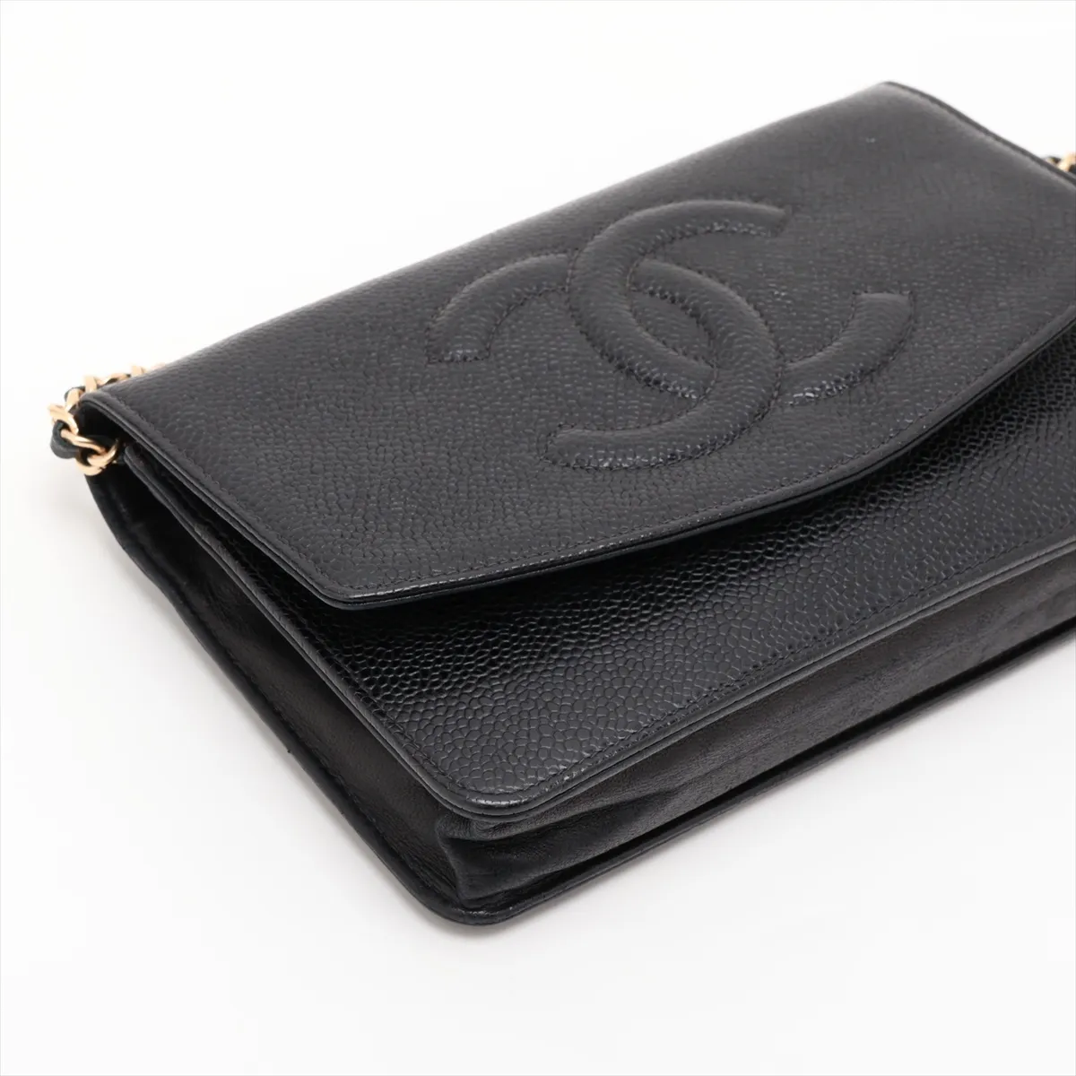Coco Mark Caviar Skin Chain Wallet, Black with Gold Hardware, 6516759, Series 6 — view 4