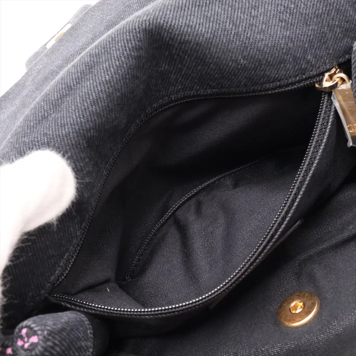 Matelassé Denim Chain Shoulder Bag, Black with Gold Hardware, EG0CPEPJ, Random Plate — view 7