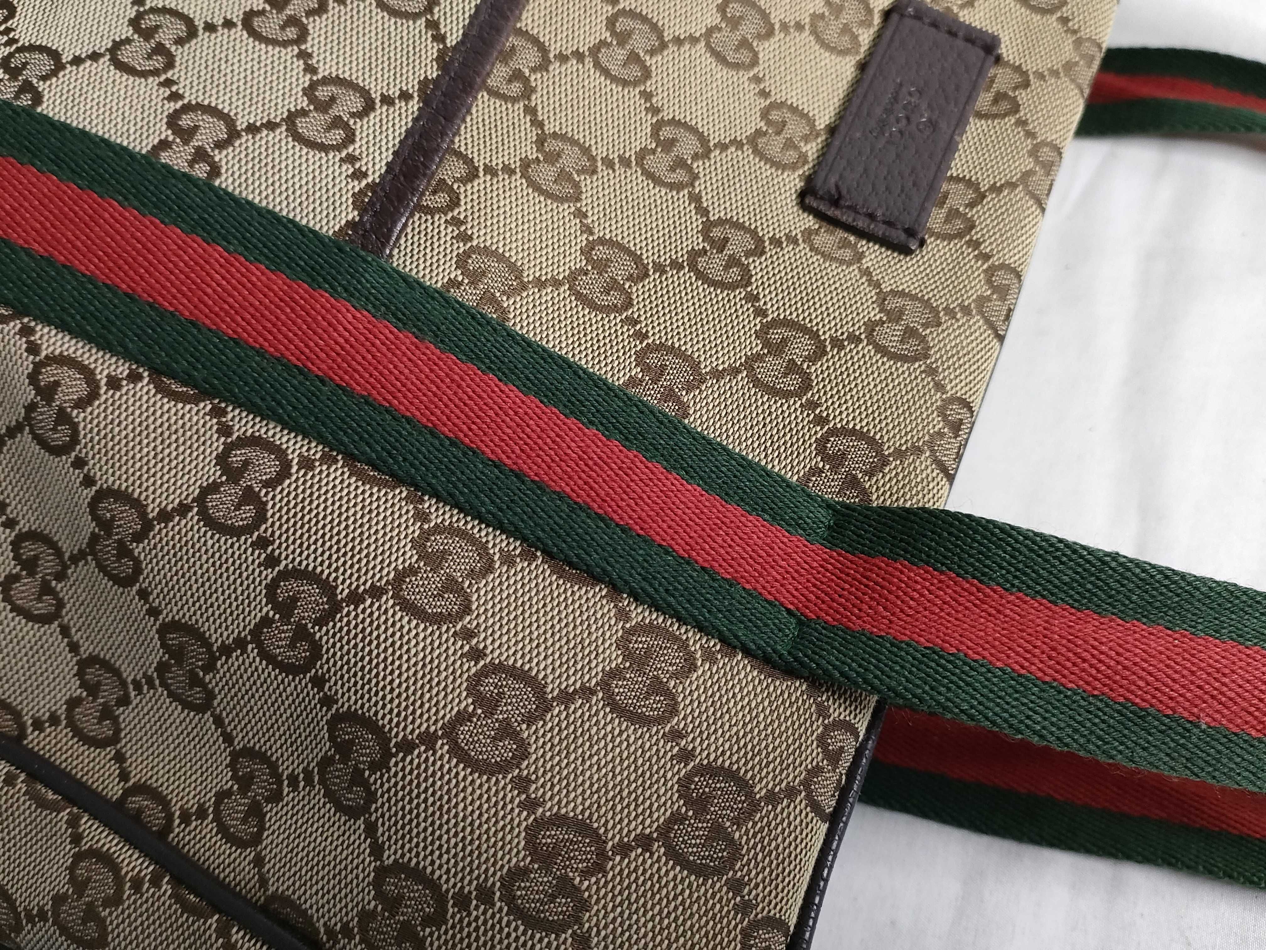 GG Canvas Tote Bag, Gucci 189753, GG Canvas Sherry Line, Leather, Brown Tote Bag — view 5
