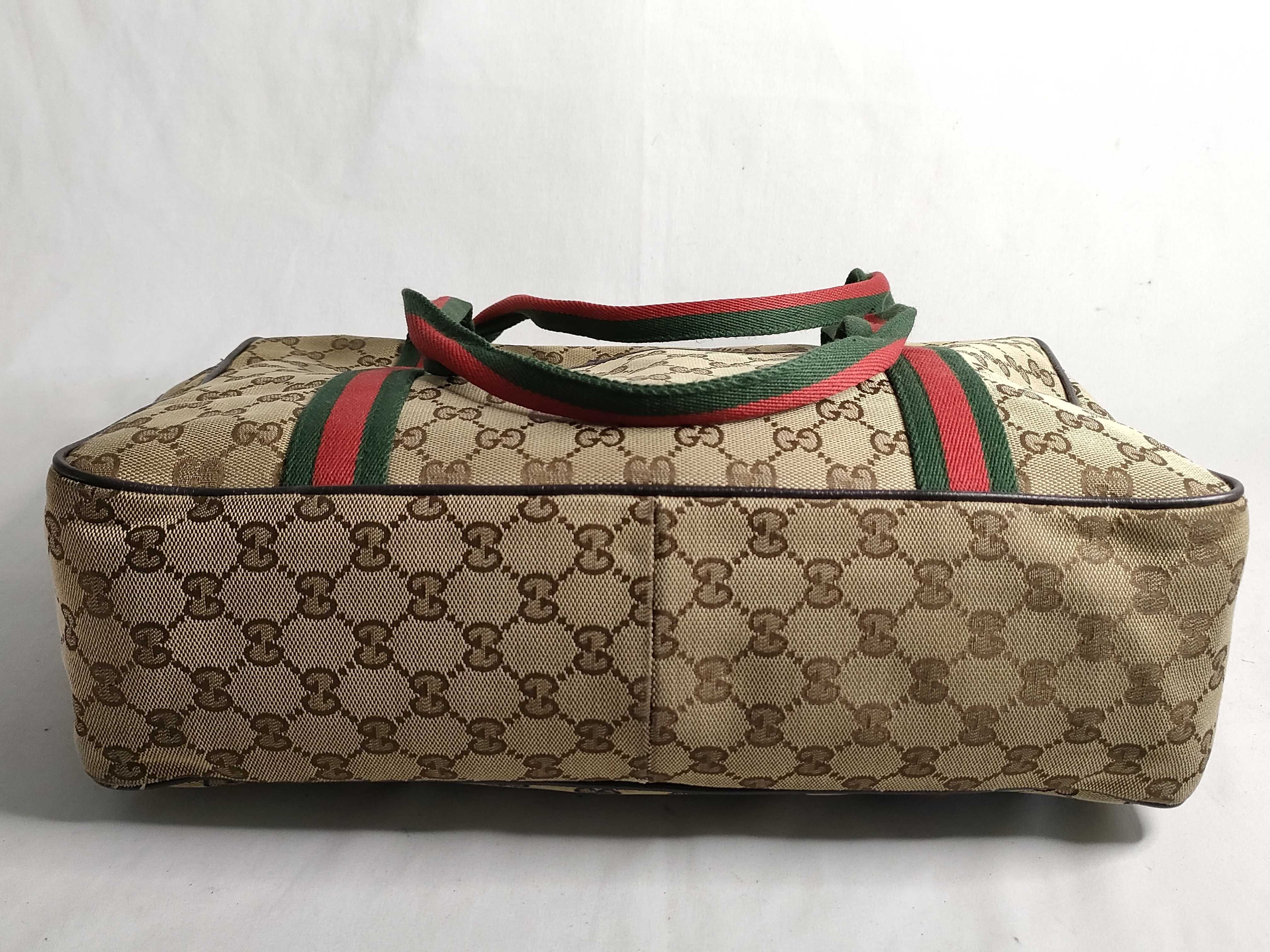 GG Canvas Tote Bag, Gucci 189753, GG Canvas Sherry Line, Leather, Brown Tote Bag — view 7