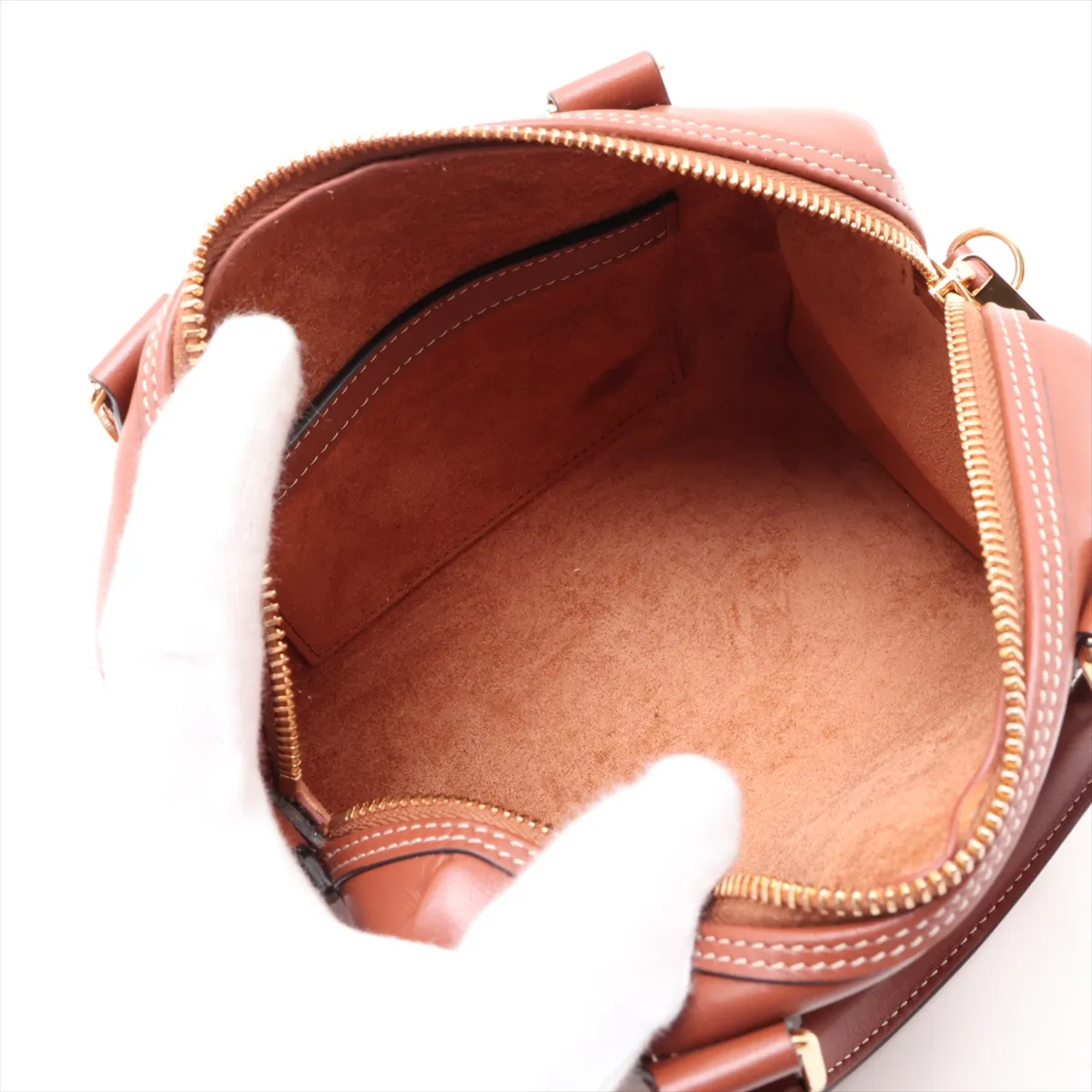 Cuir Triomphe Small Boston Leather 2-Way Handbag, Brown — view 8