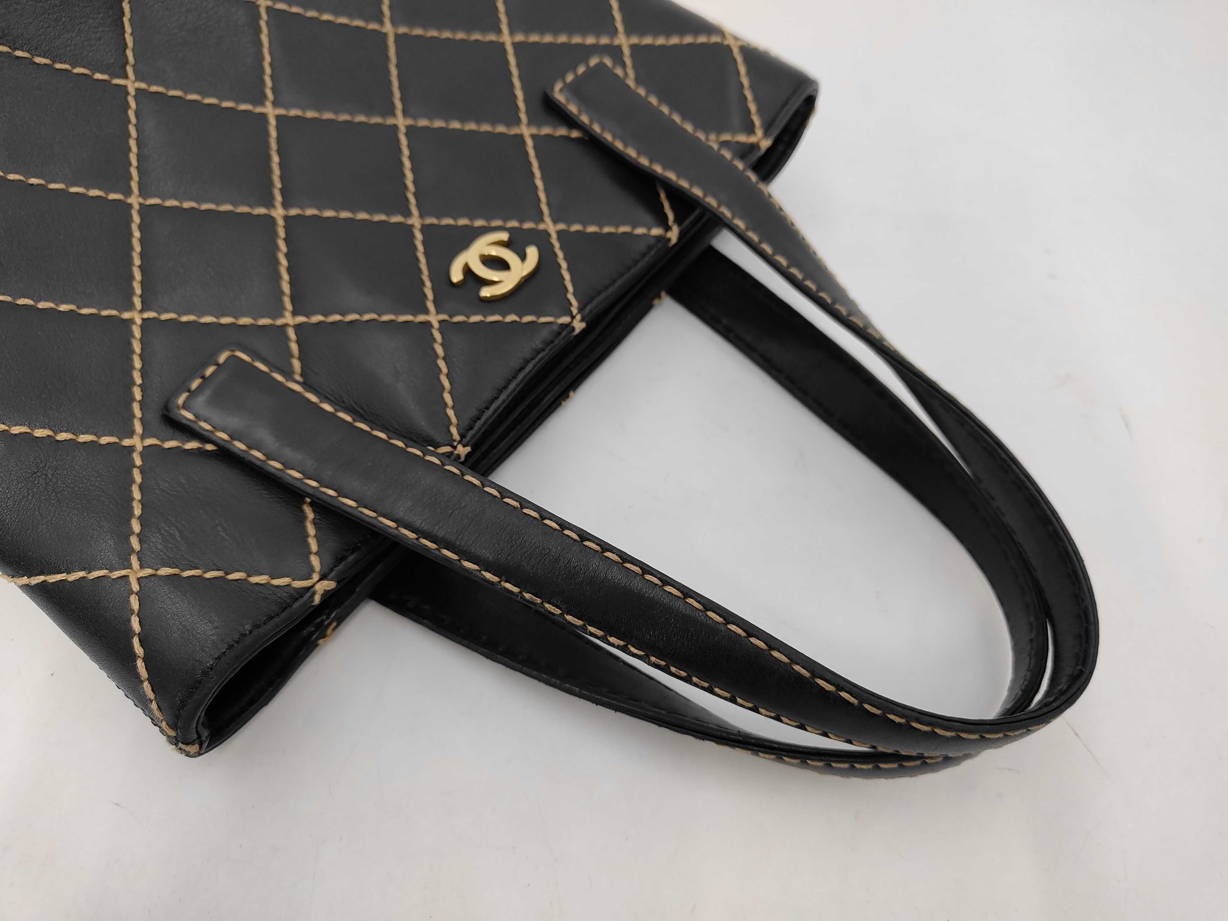 Matelassé Wild Stitch Tote Bag, Black Leather Bag — view 3