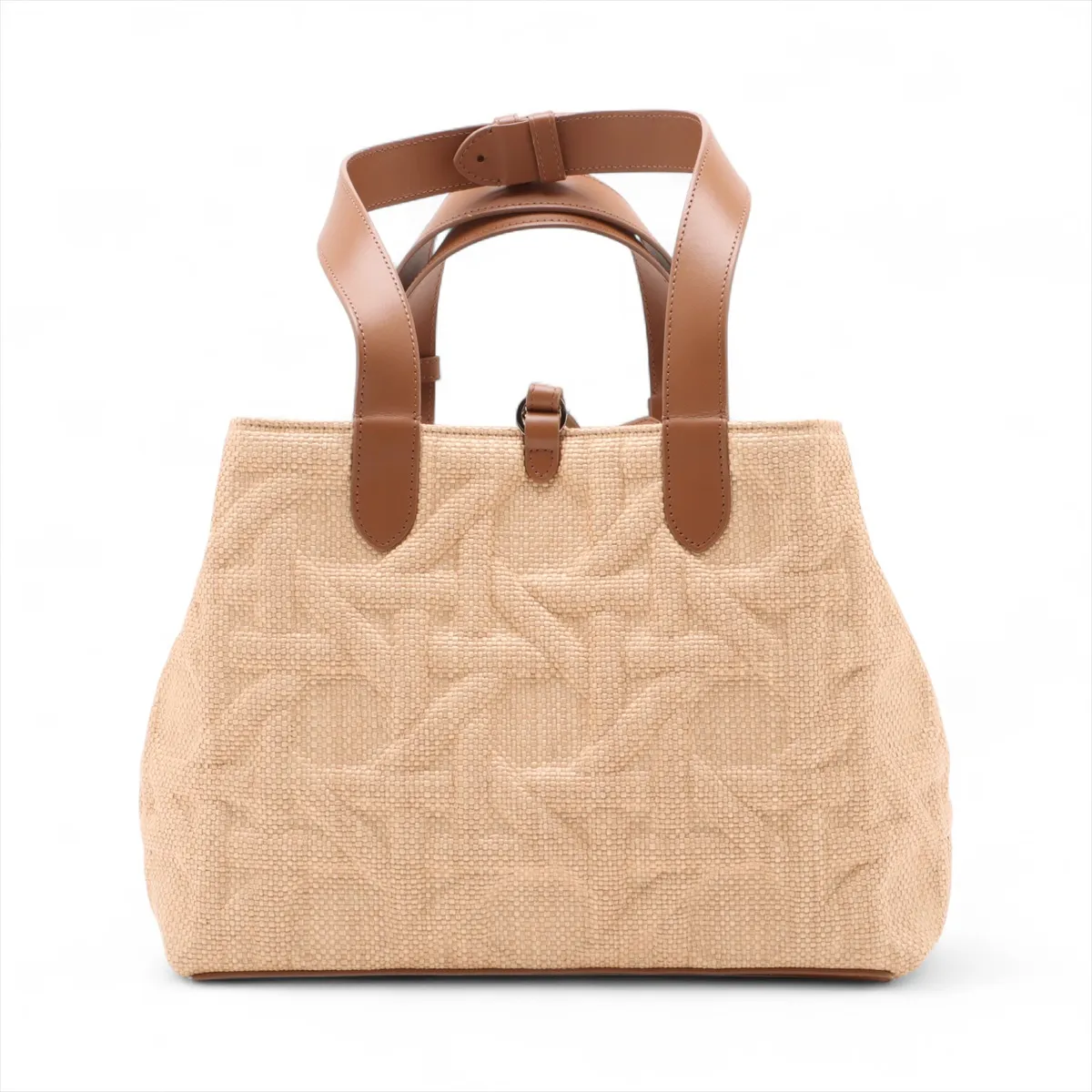 Macro Cannage Toujours Raffia x Leather Handbag Beige x Brown Lucky Star — view 2