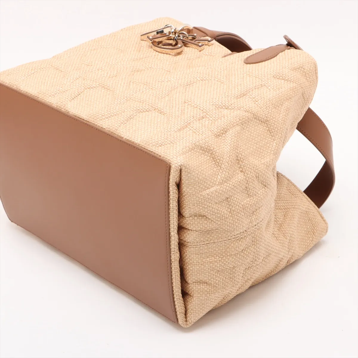 Macro Cannage Toujours Raffia x Leather Handbag Beige x Brown Lucky Star — view 3