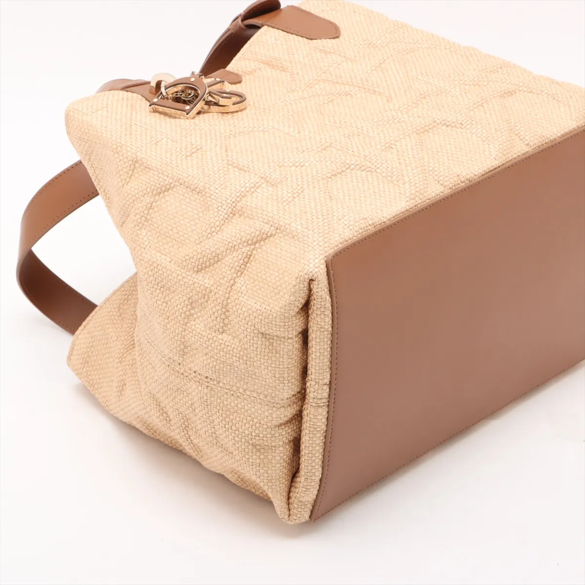 Macro Cannage Toujours Raffia x Leather Handbag Beige x Brown Lucky Star — view 4