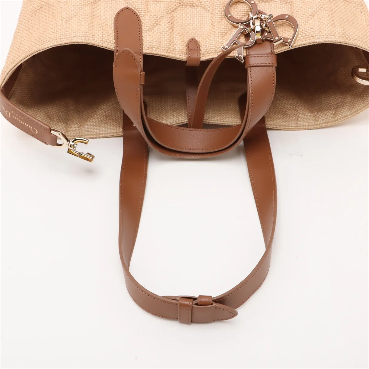 Macro Cannage Toujours Raffia x Leather Handbag Beige x Brown Lucky Star — view 5