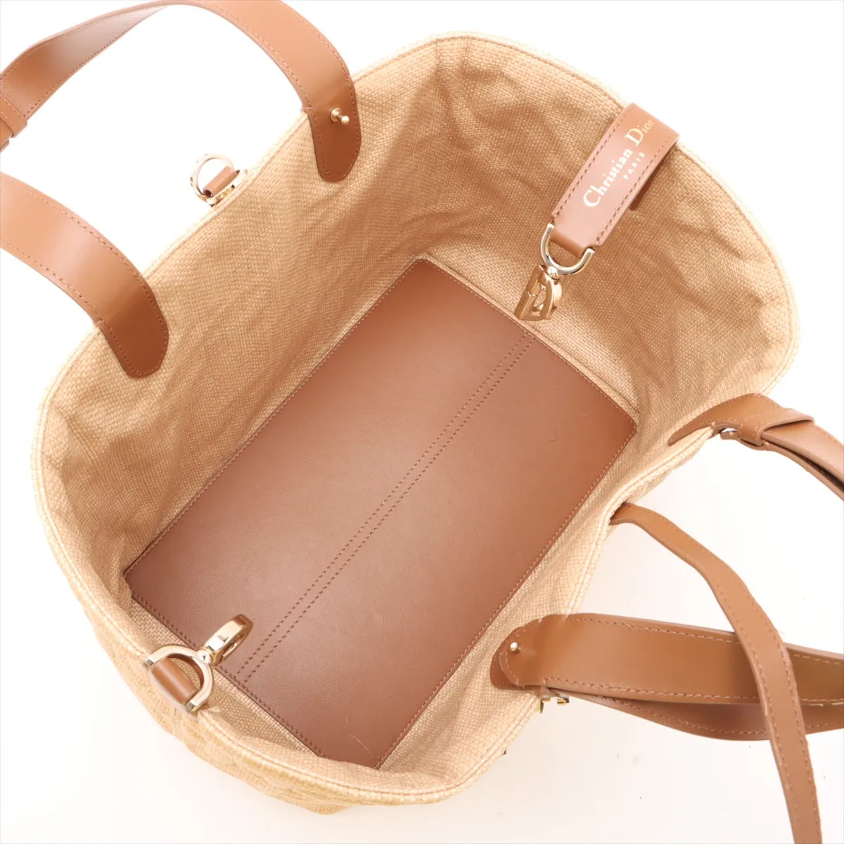 Macro Cannage Toujours Raffia x Leather Handbag Beige x Brown Lucky Star — view 7