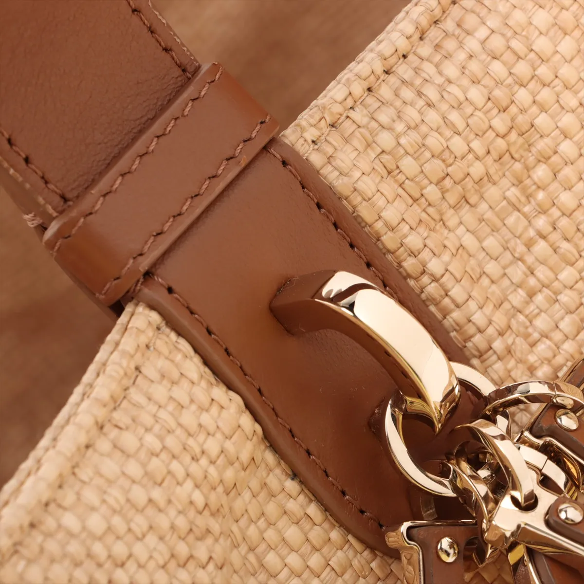 Macro Cannage Toujours Raffia x Leather Handbag Beige x Brown Lucky Star — view 9