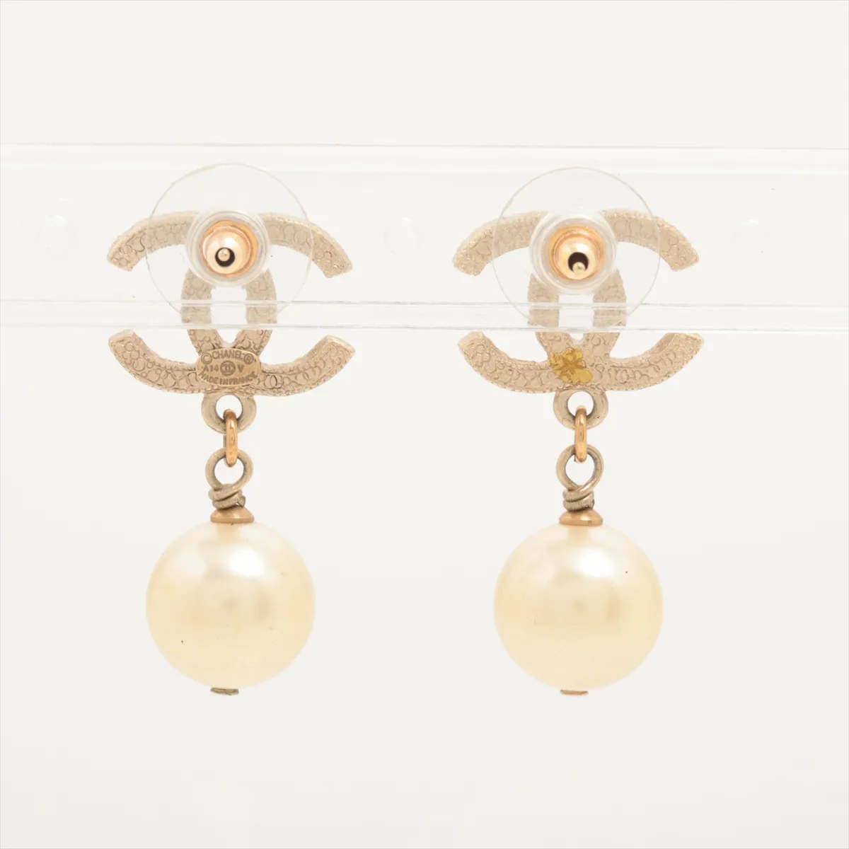 Coco Mark A14V Earrings (Pair) GP x Rhinestone x Faux Pearl Gold — view 2