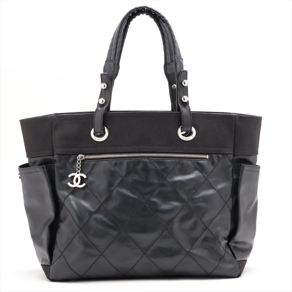 Paris Biarritz GM Coated Canvas Tote Bag, Black with Silver Hardware, Item No. 17789007 (Serial Number 17)