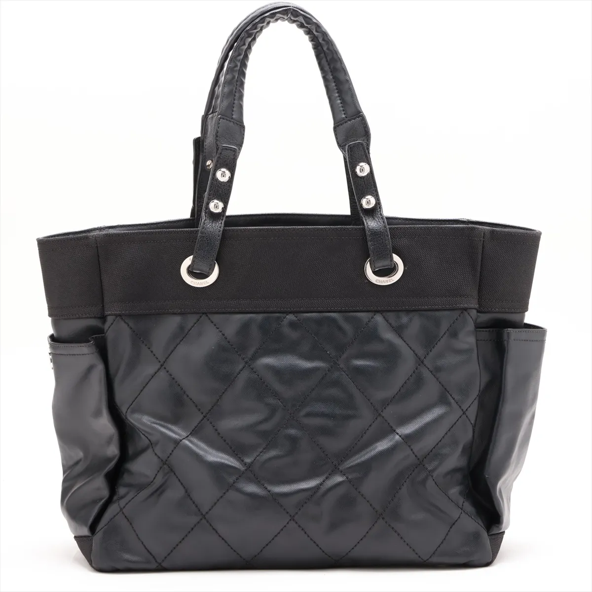 Paris Biarritz GM Coated Canvas Tote Bag, Black with Silver Hardware, Item No. 17789007 (Serial Number 17) — view 2