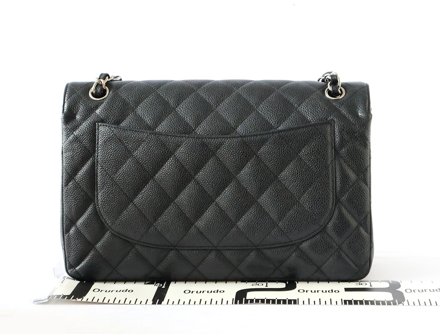 Caviar leather large matelassé double flap double chain shoulder bag, black — view 2