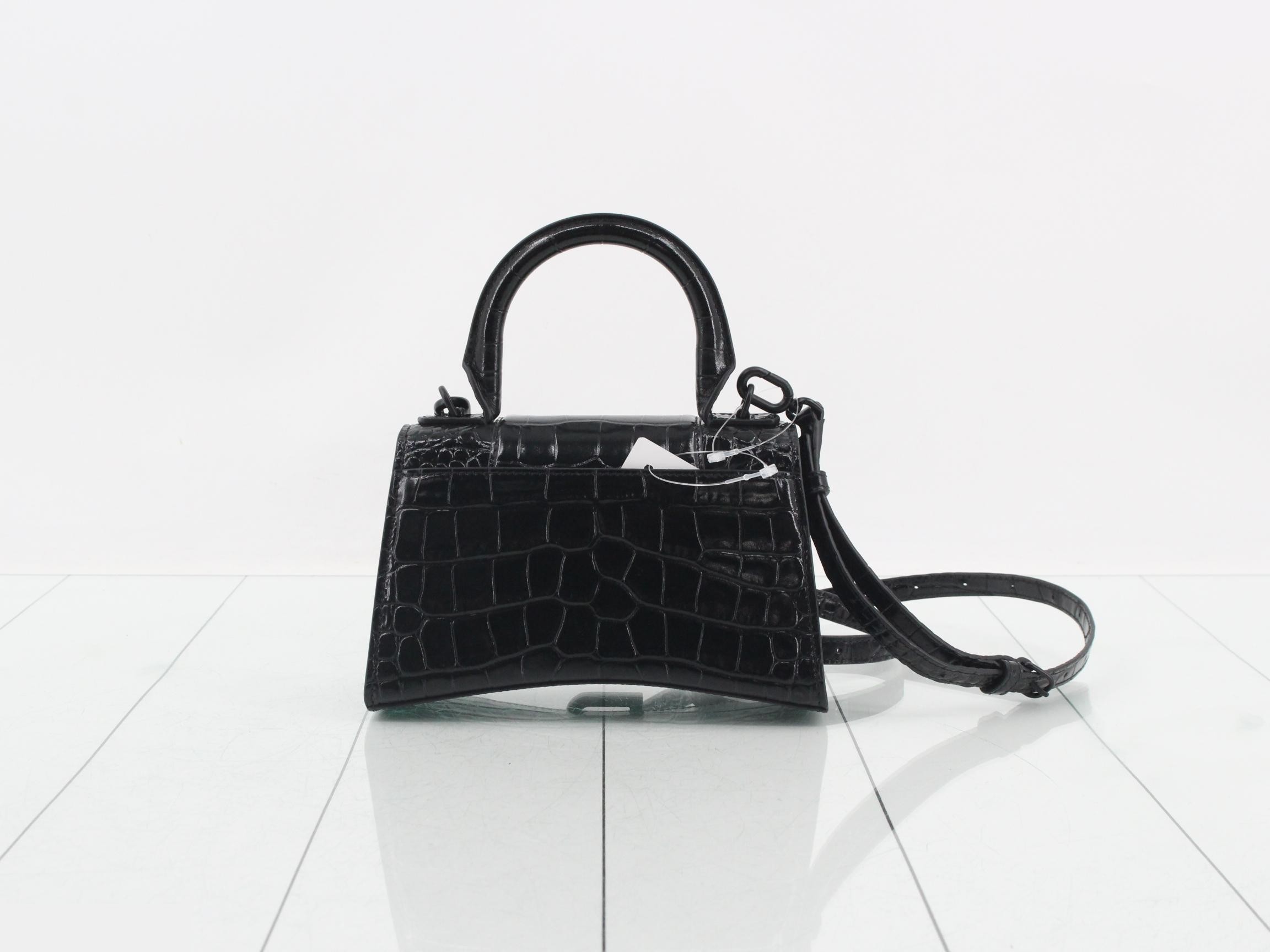 Leather Hourglass XS Handbag, Black, Silver Hardware — view 2