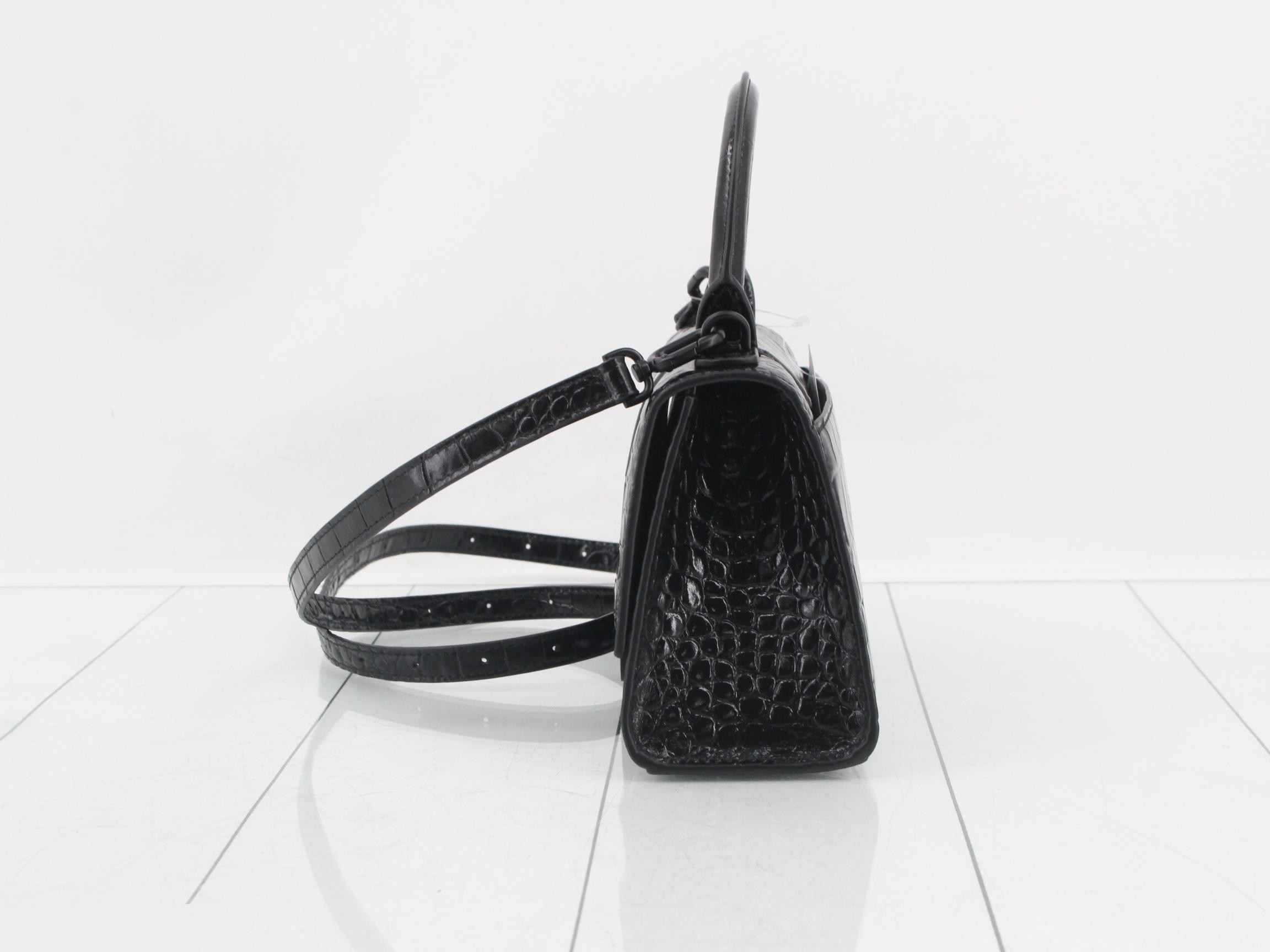 Leather Hourglass XS Handbag, Black, Silver Hardware — view 3