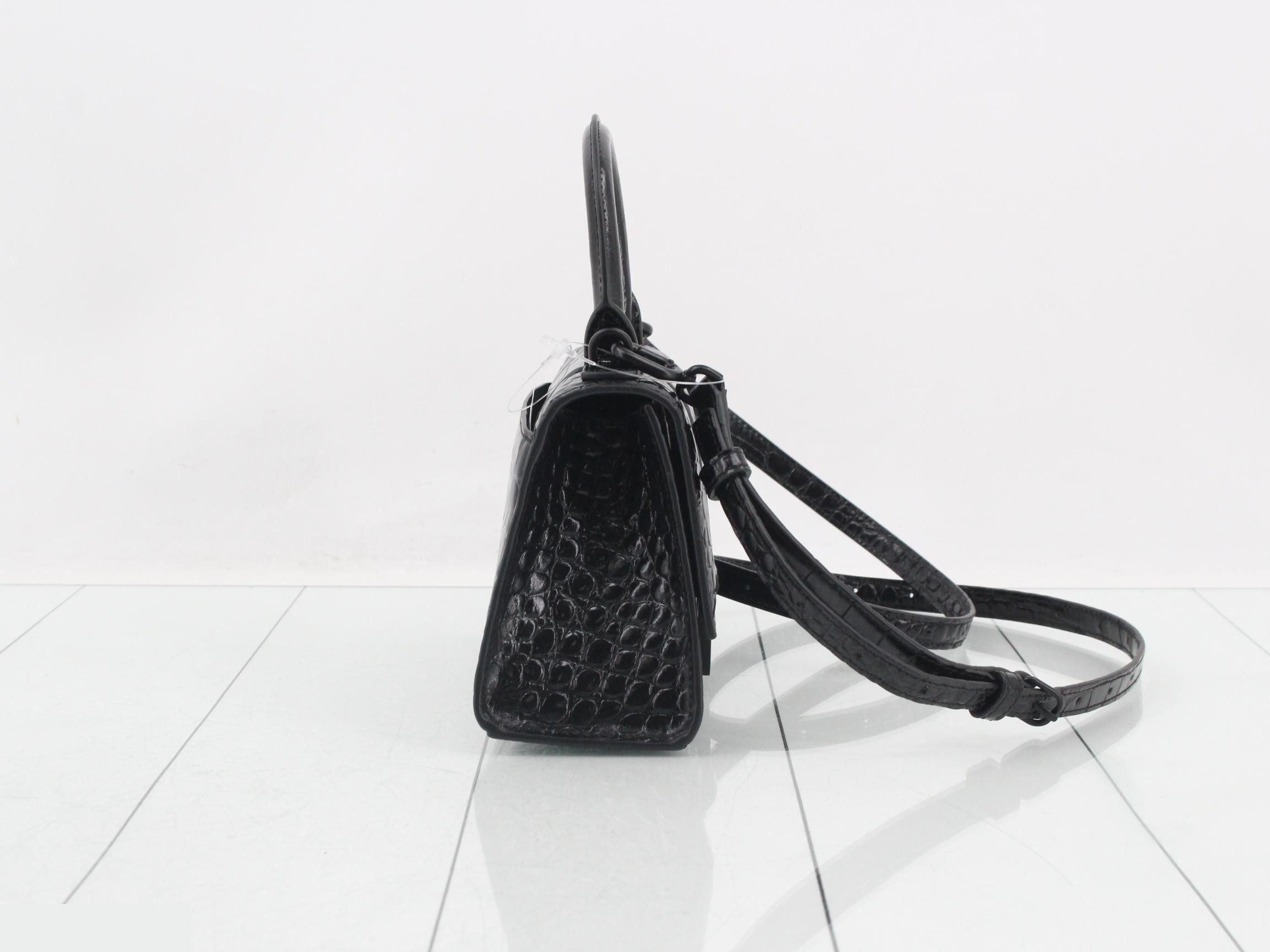 Leather Hourglass XS Handbag, Black, Silver Hardware — view 4