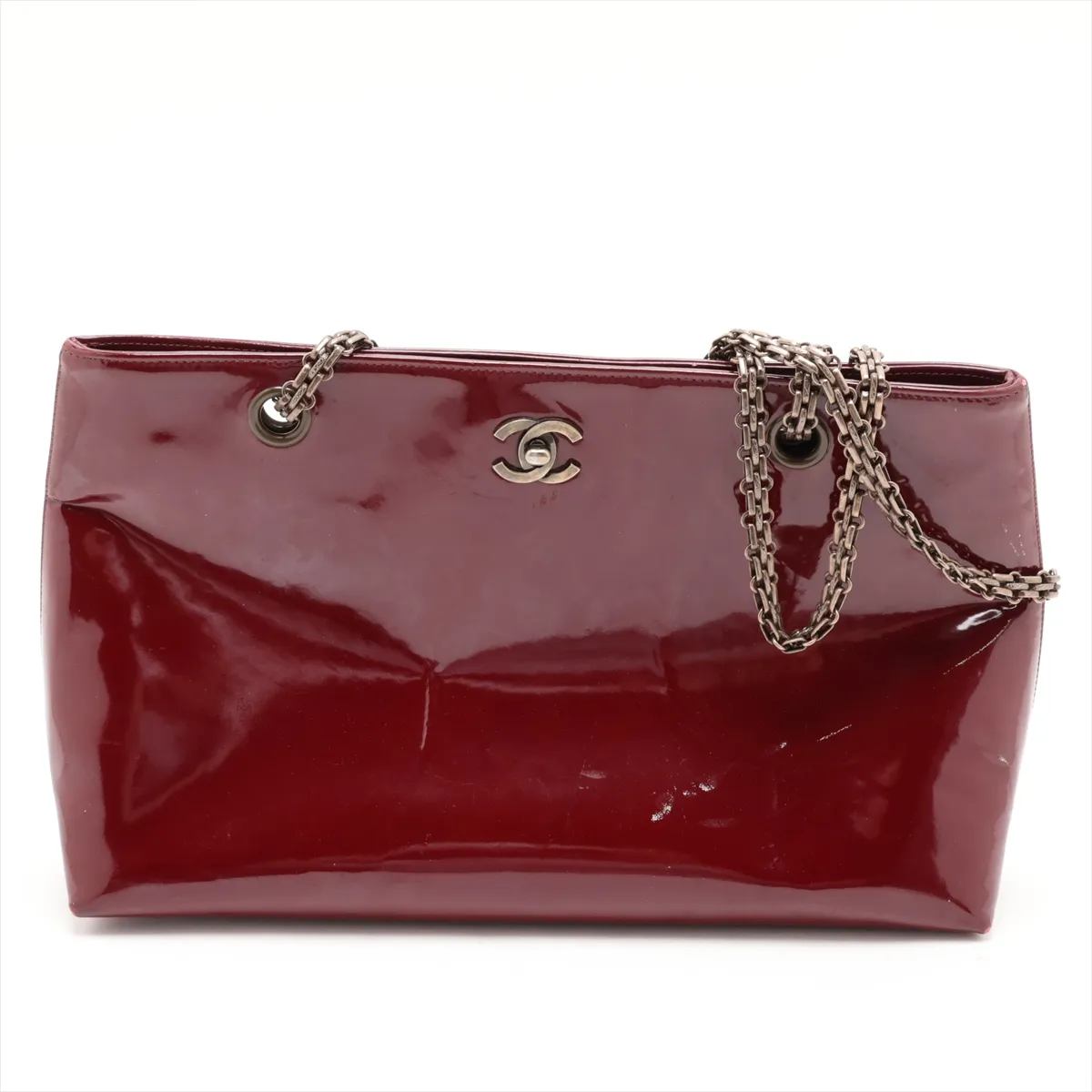 Coco Mark Patent Leather Chain Shoulder Bag, Bordeaux, Gunmetal Hardware, 6303453, Series 6