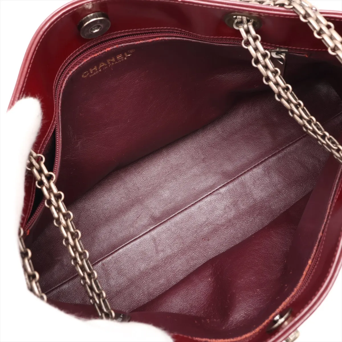 Coco Mark Patent Leather Chain Shoulder Bag, Bordeaux, Gunmetal Hardware, 6303453, Series 6 — view 6