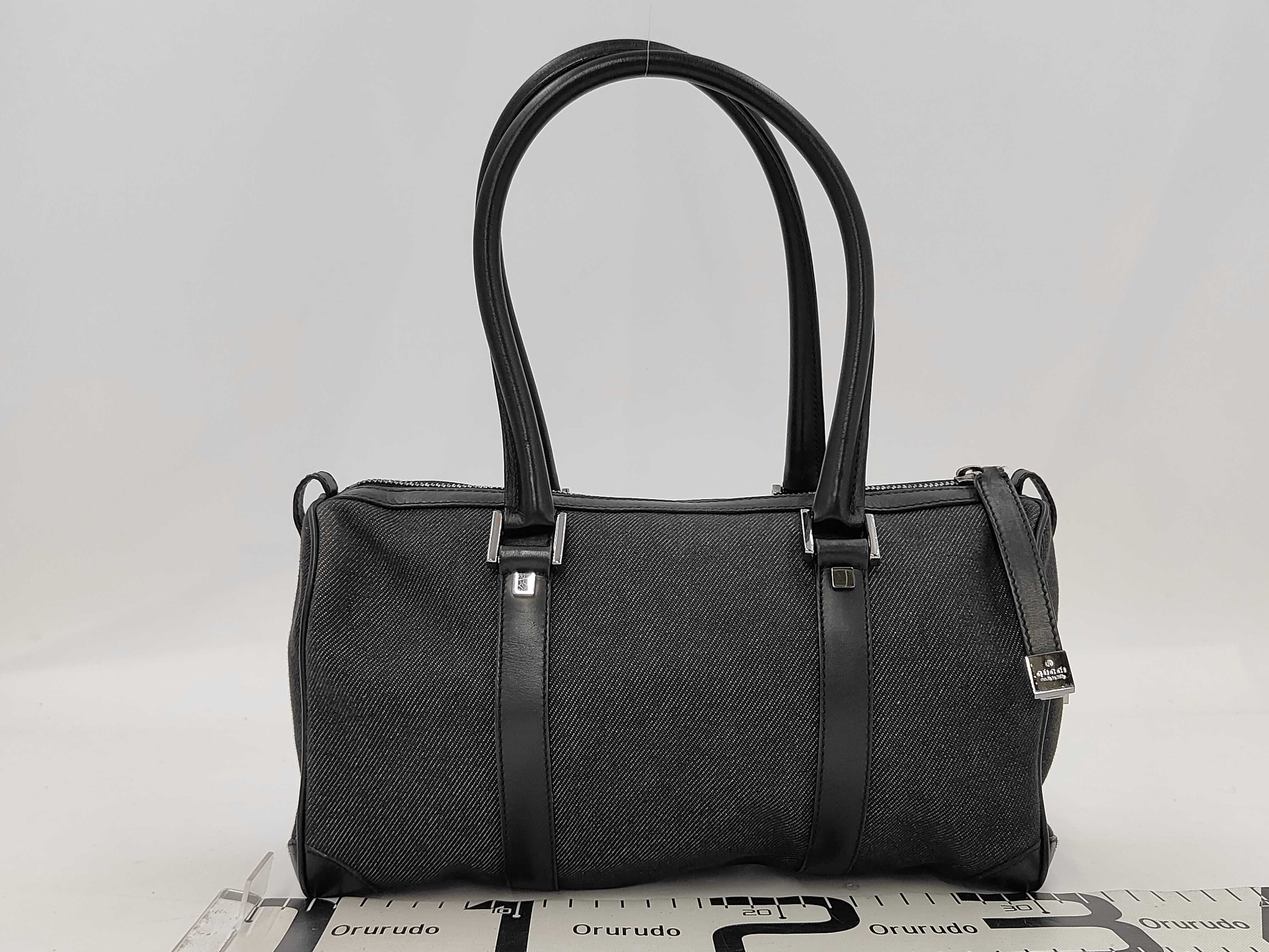 30458 Mini Boston Bag Handbag Denim Canvas x Leather Black Handbag — view 2