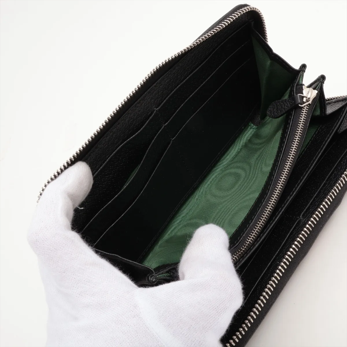 Ophidia Double G PVC x Leather Round Zip Wallet Black 834694 — view 4