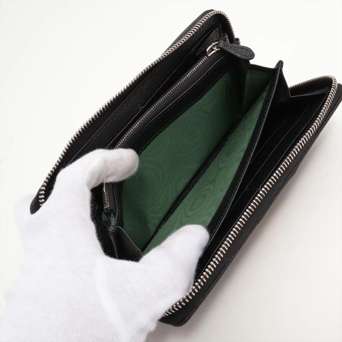 Ophidia Double G PVC x Leather Round Zip Wallet Black 834694 — view 5