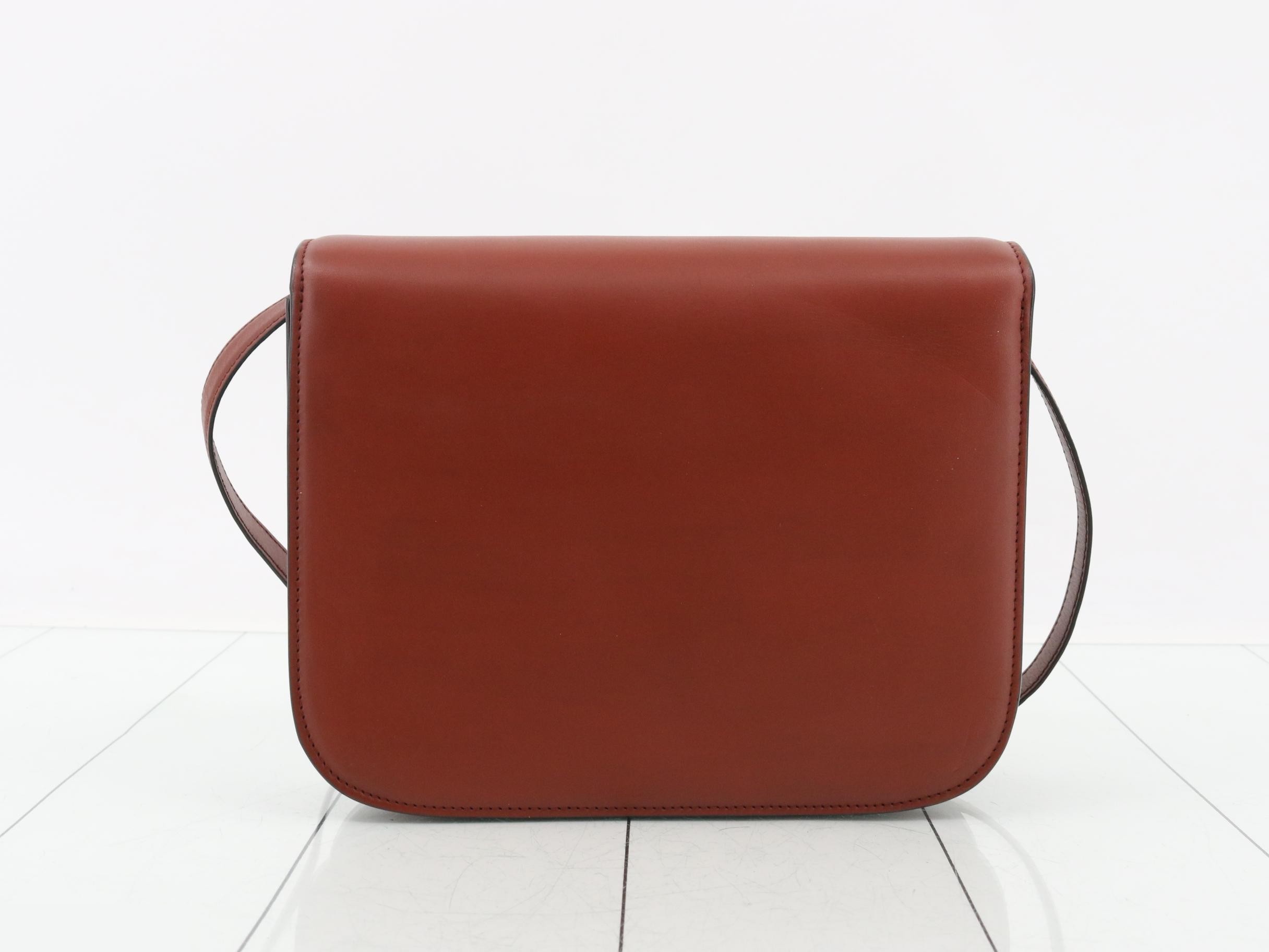 Classic Box Calf Leather Shoulder Bag, Brown — view 2
