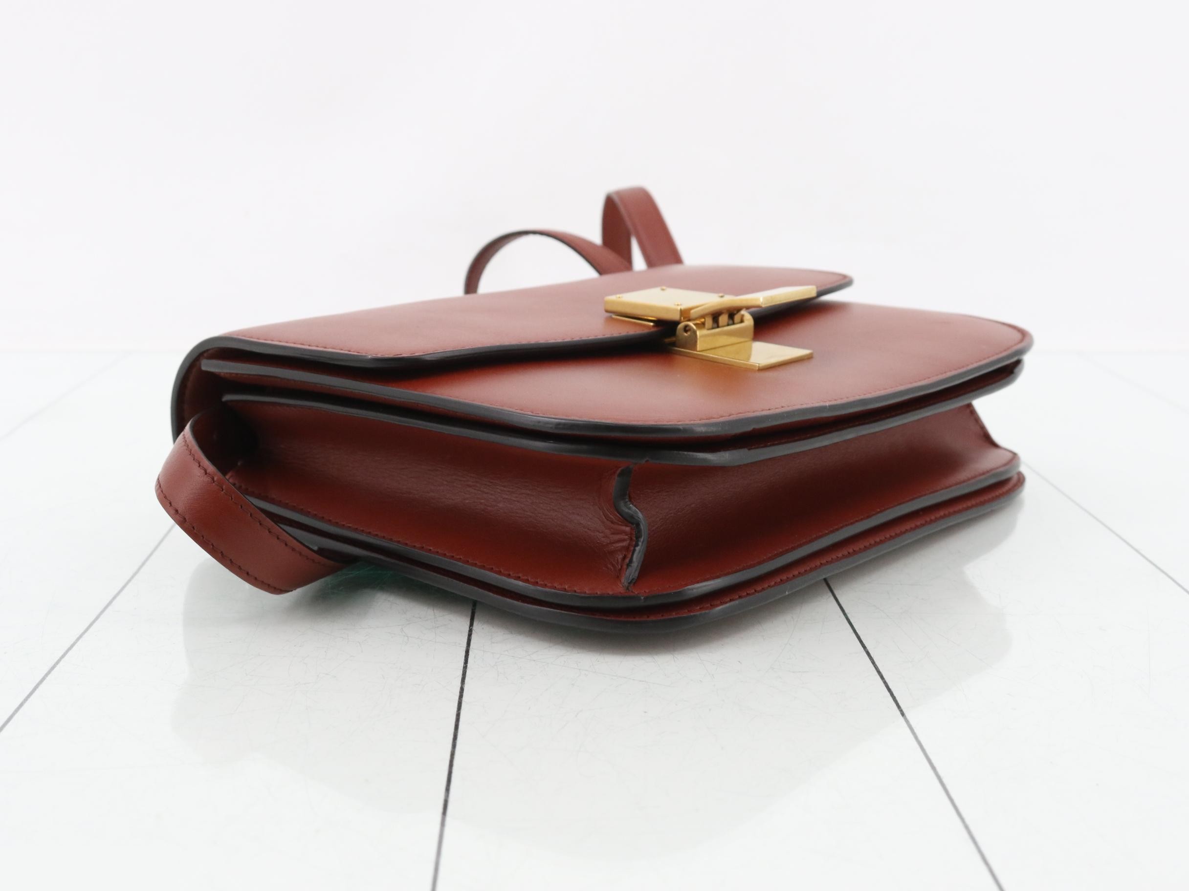 Classic Box Calf Leather Shoulder Bag, Brown — view 5