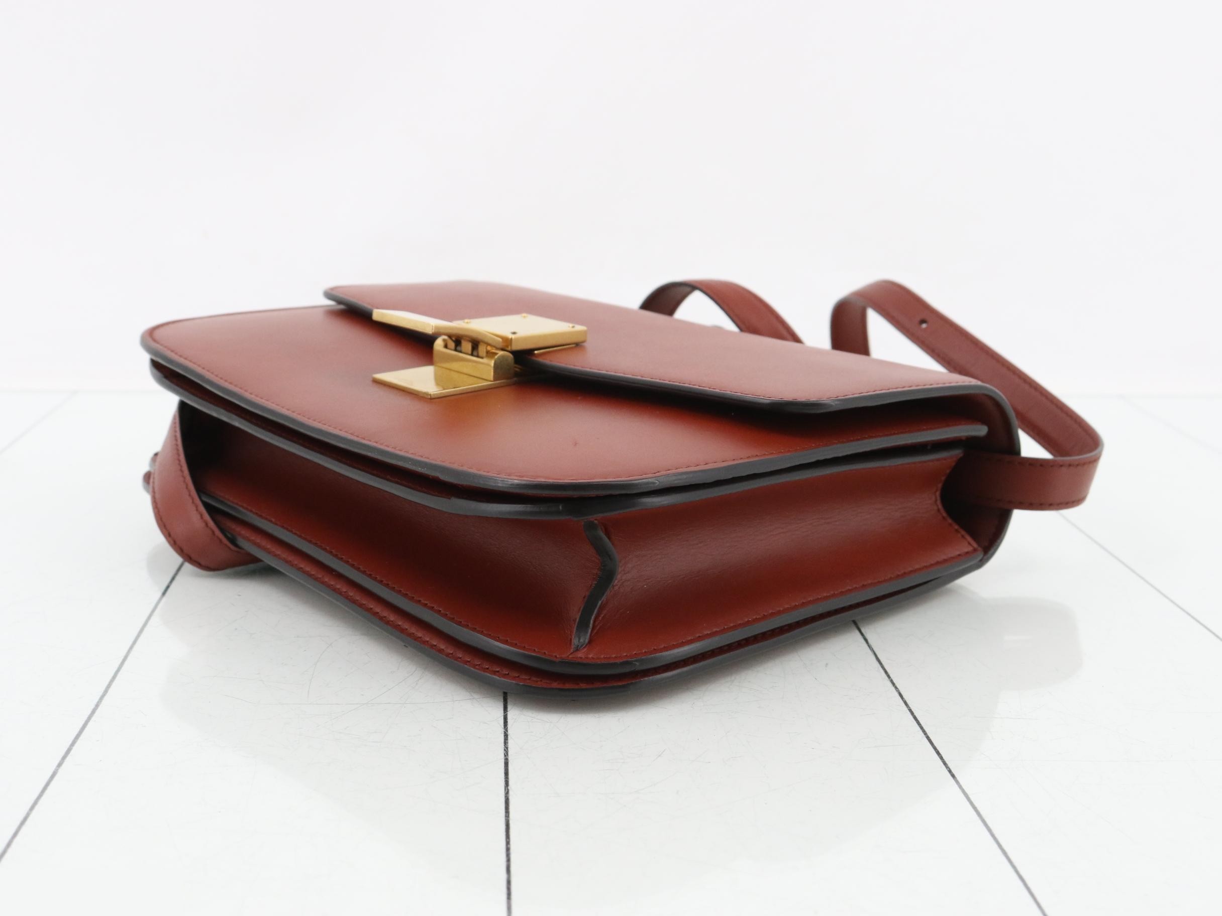 Classic Box Calf Leather Shoulder Bag, Brown — view 6