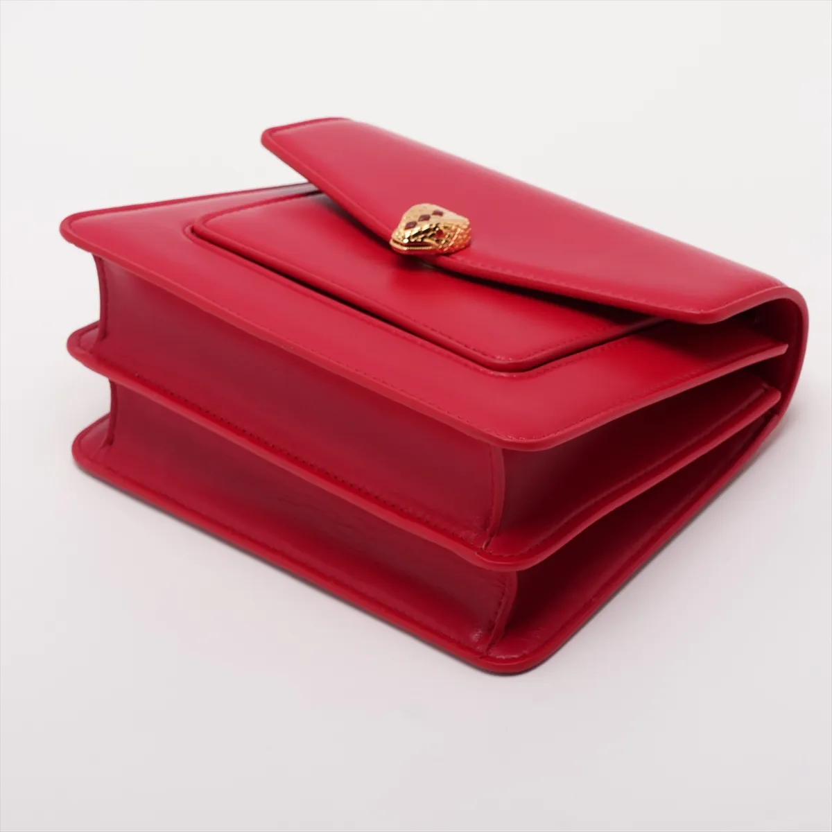 Serpenti Leather 2-Way Handbag, Red, with Mirror — view 3