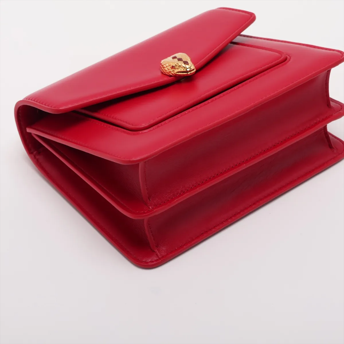 Serpenti Leather 2-Way Handbag, Red, with Mirror — view 4