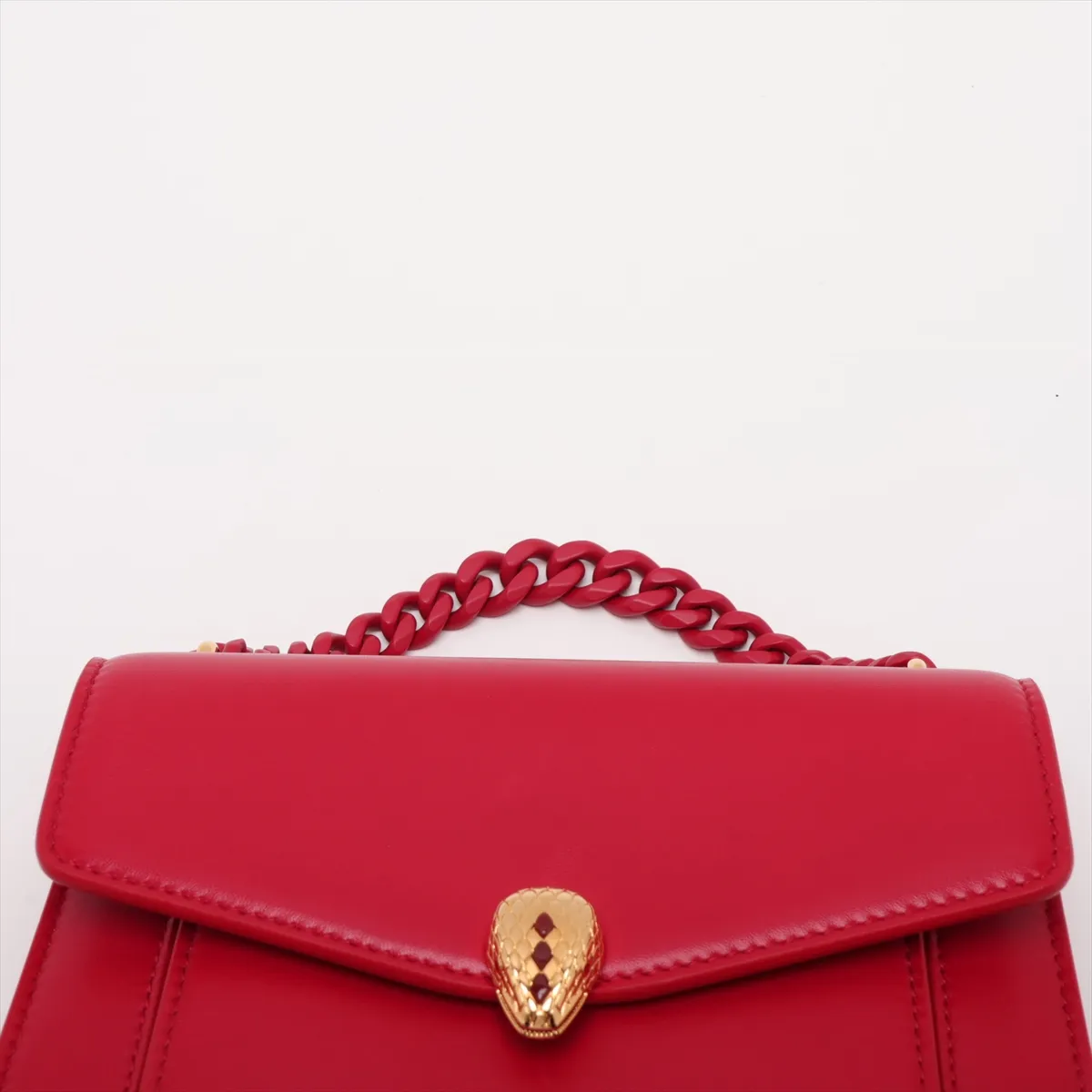 Serpenti Leather 2-Way Handbag, Red, with Mirror — view 6