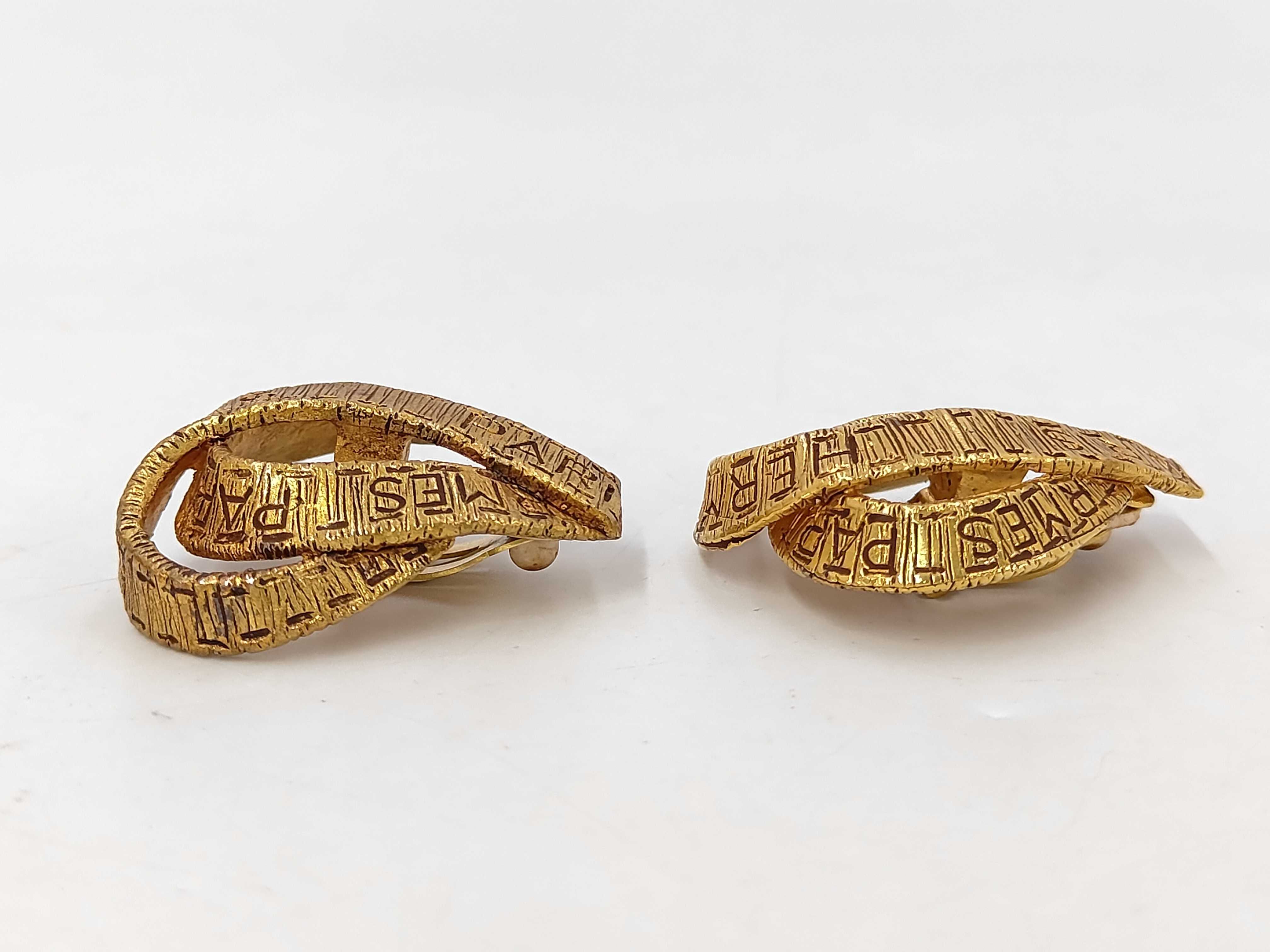 Vintage Ribbon Earrings, Gold Earrings — view 3