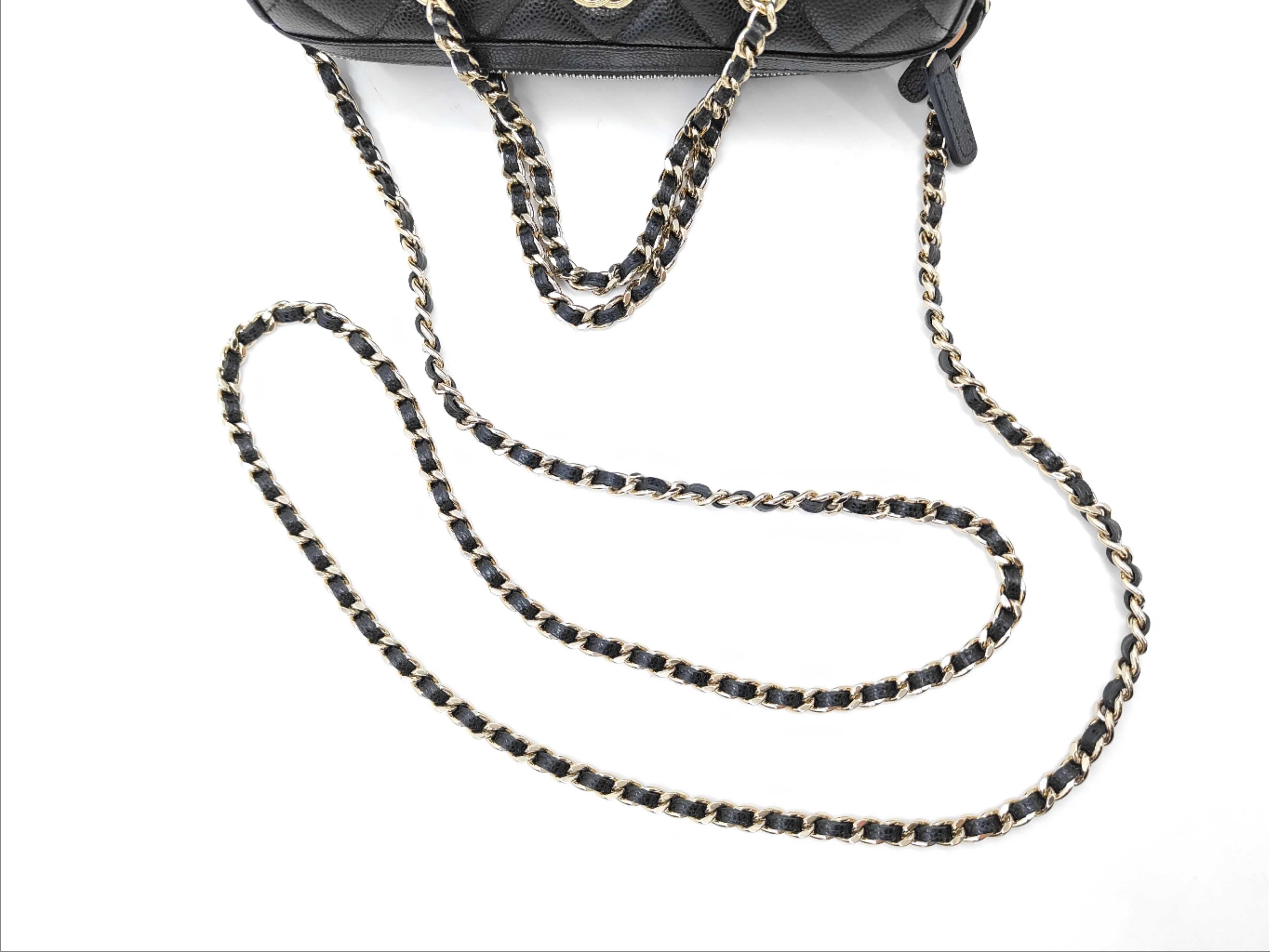 Matelassé Timeless Classic Line Caviar Skin Black Gold Hardware 2-Way Chain Mini Boston Bag — view 3