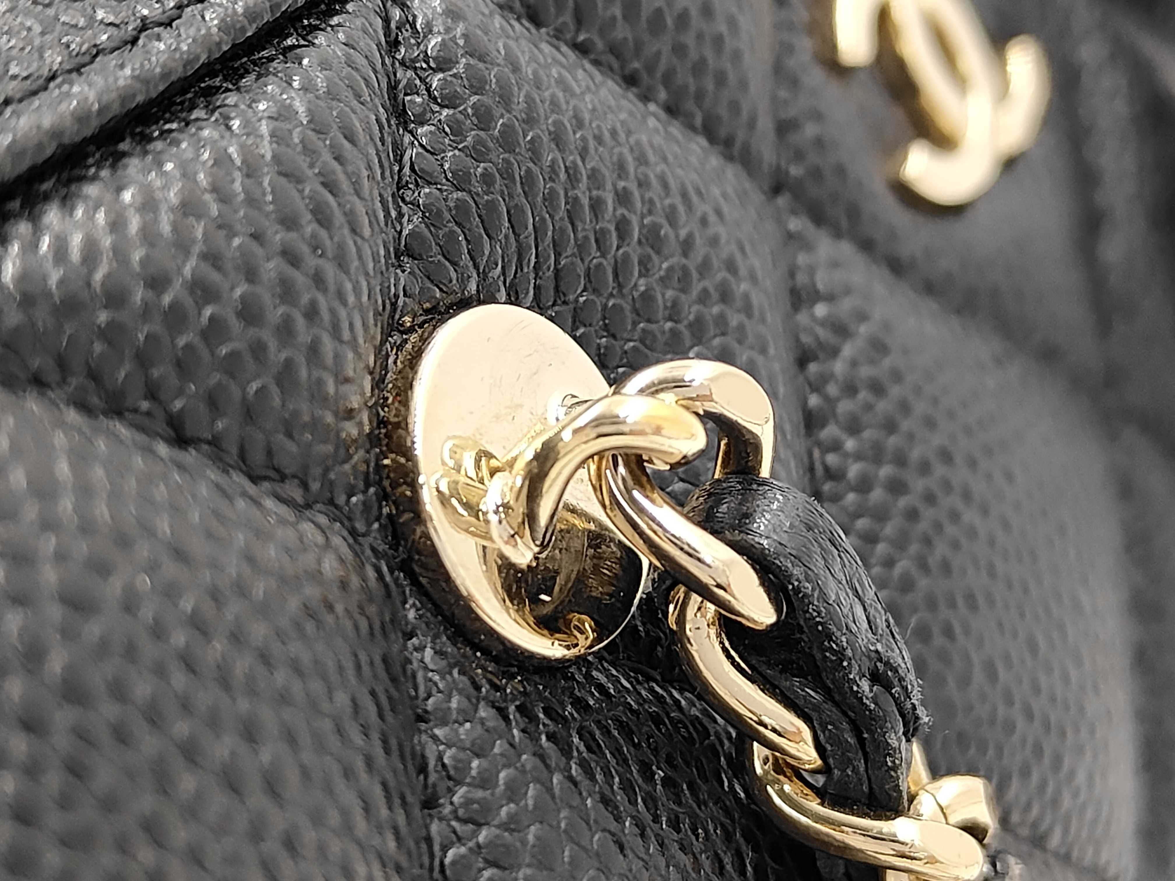 Matelassé Timeless Classic Line Caviar Skin Black Gold Hardware 2-Way Chain Mini Boston Bag — view 5