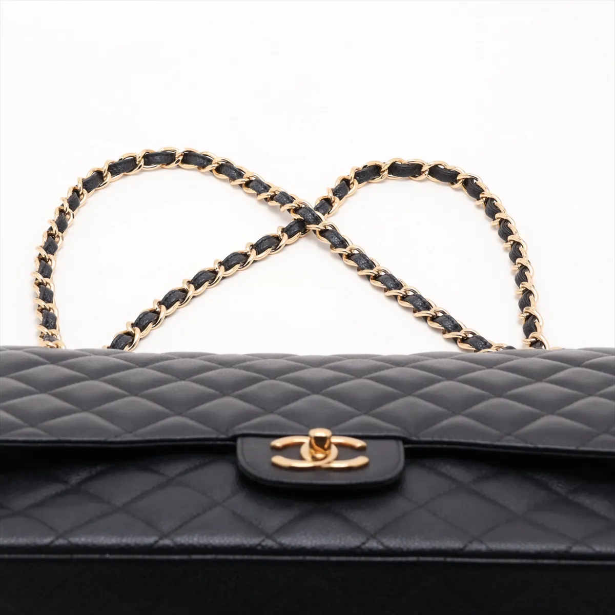 [Individually packaged] Chanel Large Matelassé 34 Maxi Caviar Skin Double Flap Double Chain Bag, Black with Gold Hardware, 16765877, Serial Number 16, A58601 — view 6