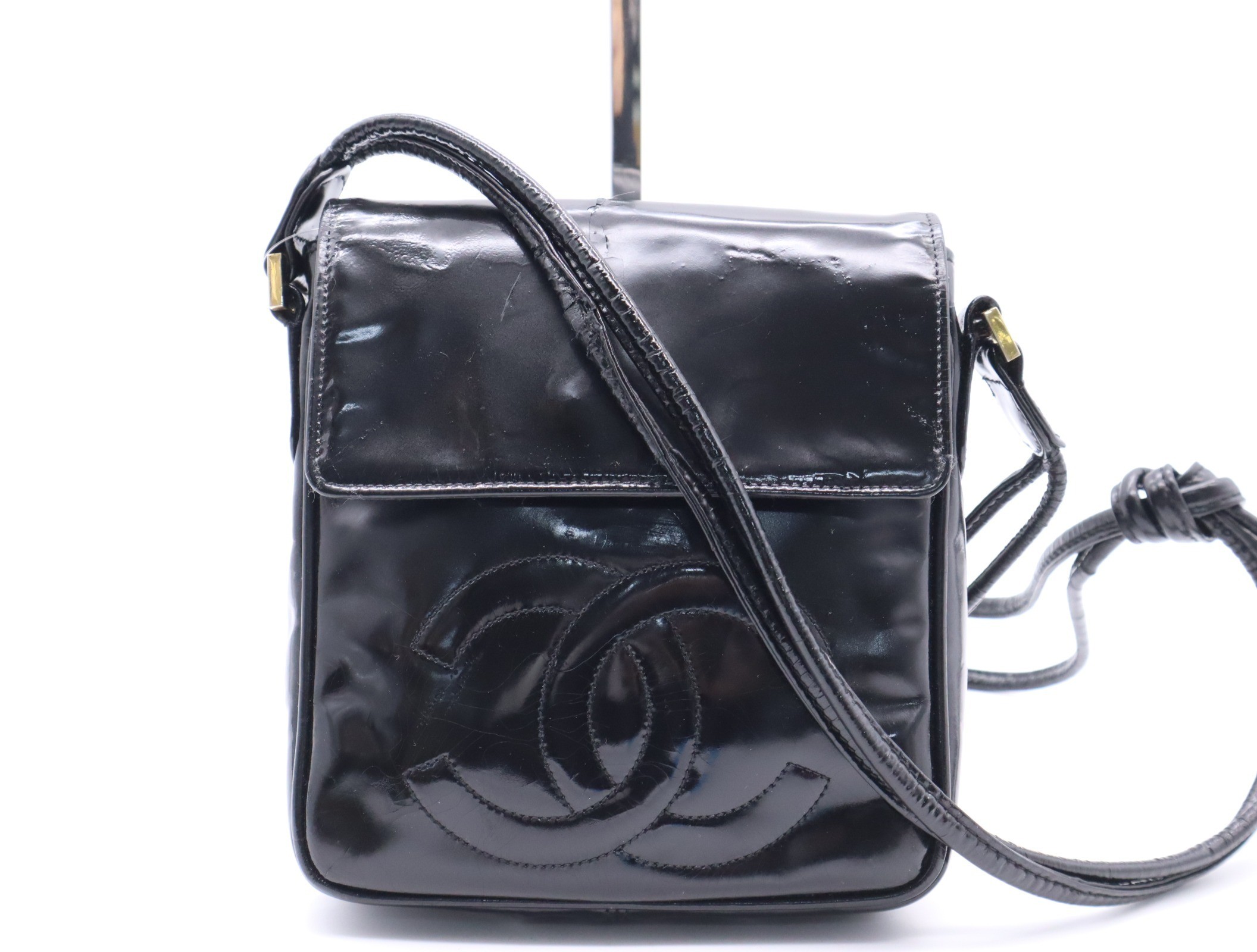 Enamel Coco Mark Shoulder Bag, Black, Gold Hardware, with original seal.